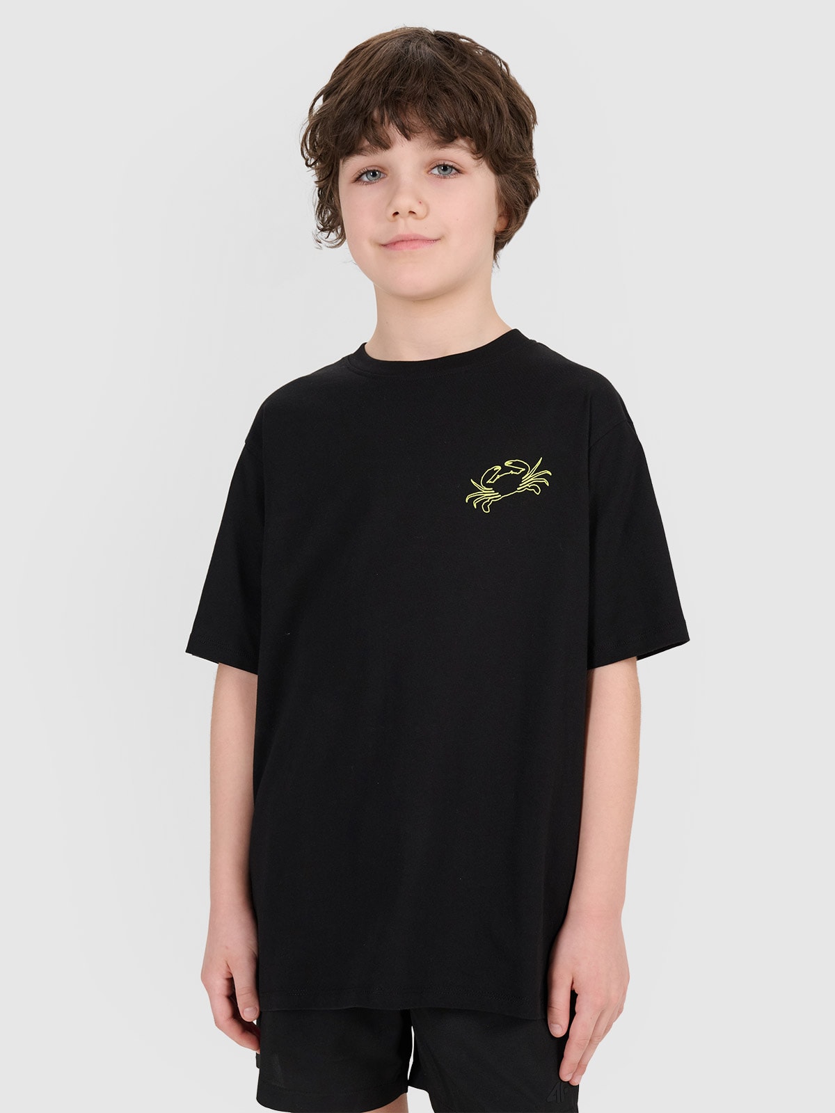 T-shirt oversize z nadrukiem chłopięcy - czarny 140 (9-10 lat)
