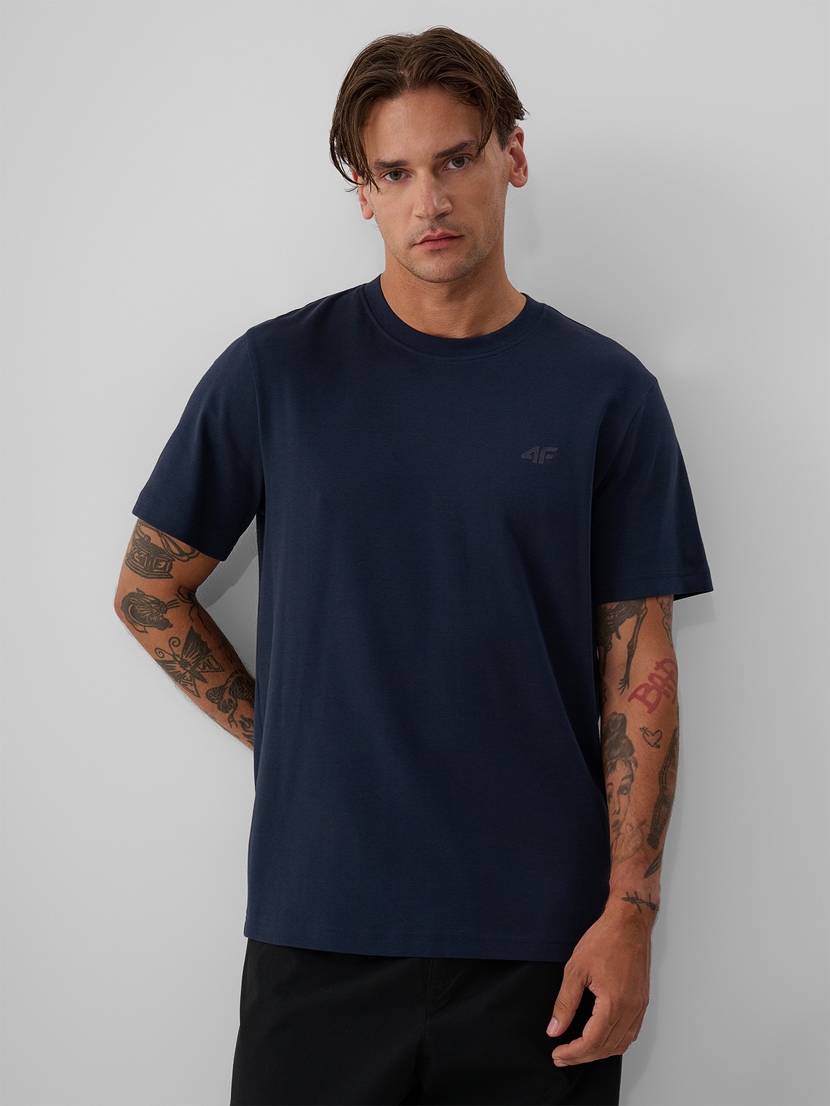 4F T-shirt regular gładki męski - granatowy XL