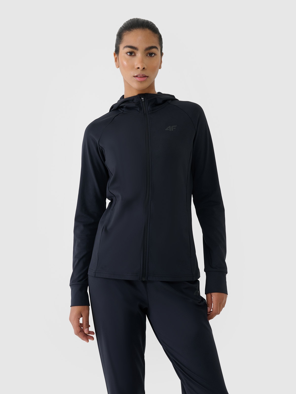 4F Bluza treningowa slim z kapturem damska - czarna L