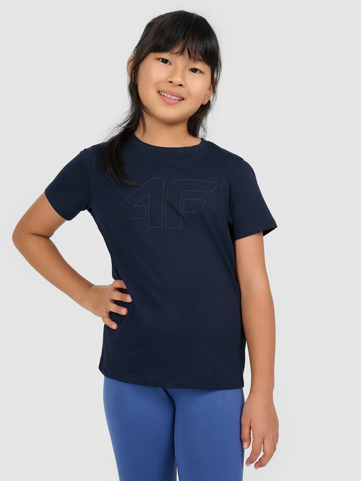 T-shirt oversize z nadrukiem dziewczęcy - granatowy 122 (6-7 lat)