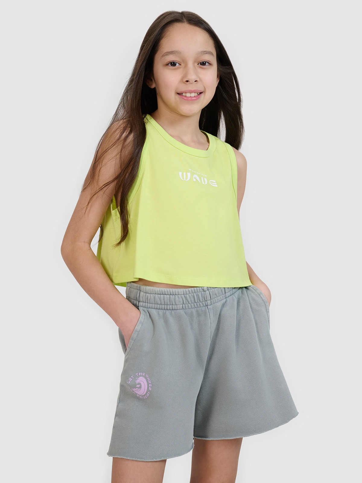 Crop top oversize z nadrukiem dziewczęcy - zielony 164 (13-14 lat)