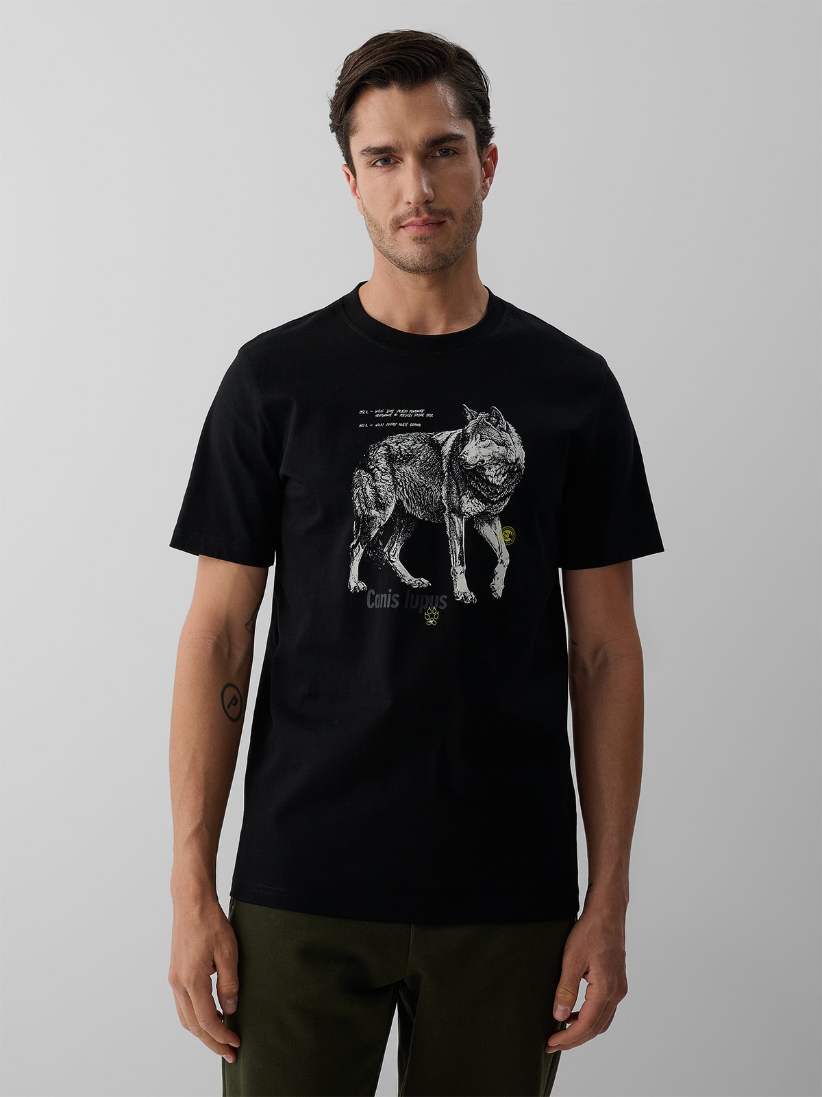 4F T-shirt regular z nadrukiem męski - czarny XXL