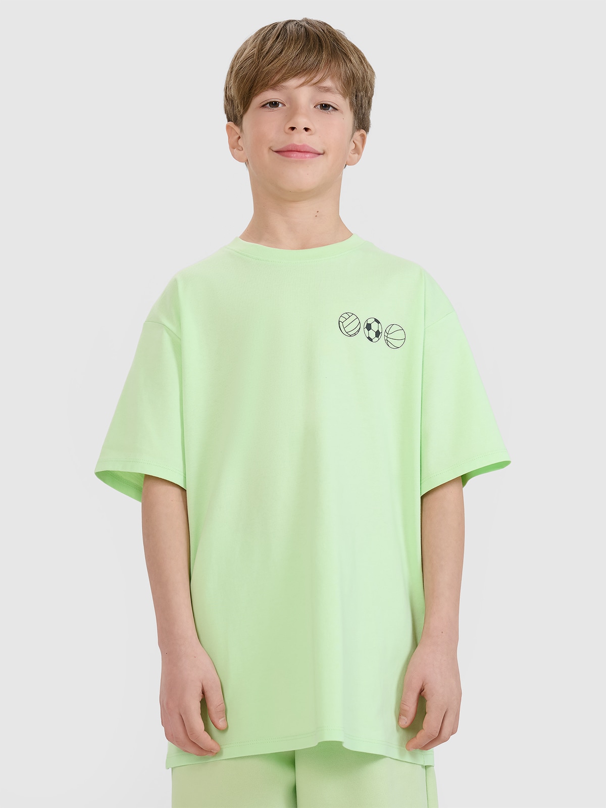 T-shirt oversize z nadrukiem chłopięcy - zielony 164 (13-14 lat)