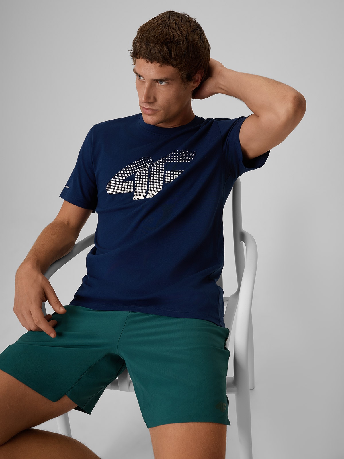 4F T-shirt regular z nadrukiem męski - granatowy XL