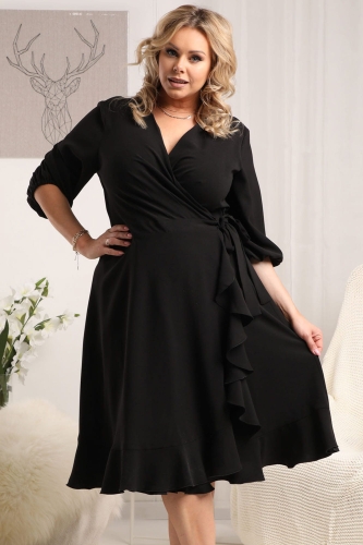 Sukienka Sukienka wieczorowa kopertowa elegancka z falbanką IRIS wiązana czarna