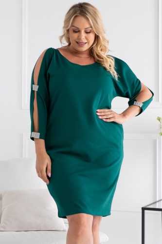 Sukienka Sukienka na wesele plus size MARTINA kryształki na rękawkach butelkowa zieleń