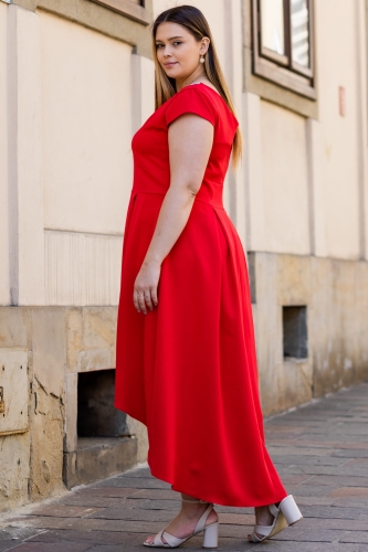 Sukienka Sukienka asymetryczna elegancka z błyszczącą tasiemką SYNTIA czerwona PROMOCJA