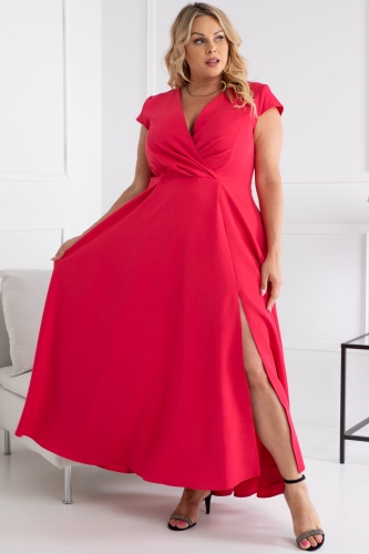Sukienka Sukienka ekskluzywna długa z rozporkiem long LUIZA malinowa