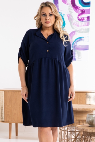 Sukienka Sukienka biznesowa plus size dekolt polo swobodna DALIA granatowa