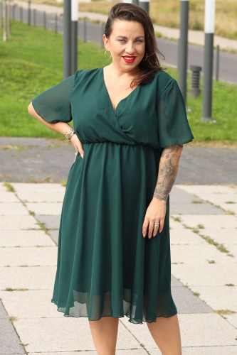 Sukienka Sukienka szyfonowa odcinana pod biustem DENISA butelkowa zieleń