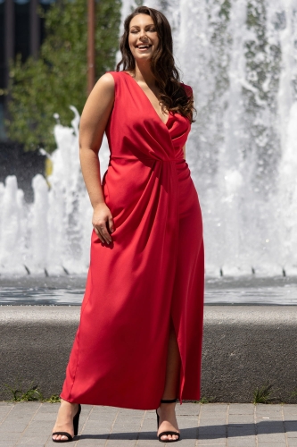 Sukienka Sukienka elegancka na wesele długa rozcięcie z przodu ELEONORA czerwona
