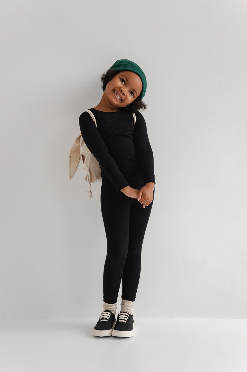 MINI legginsy z elastycznego prążka w kolorze TOTALLY BLACK - HIPS LIGHT-116 - Marsala