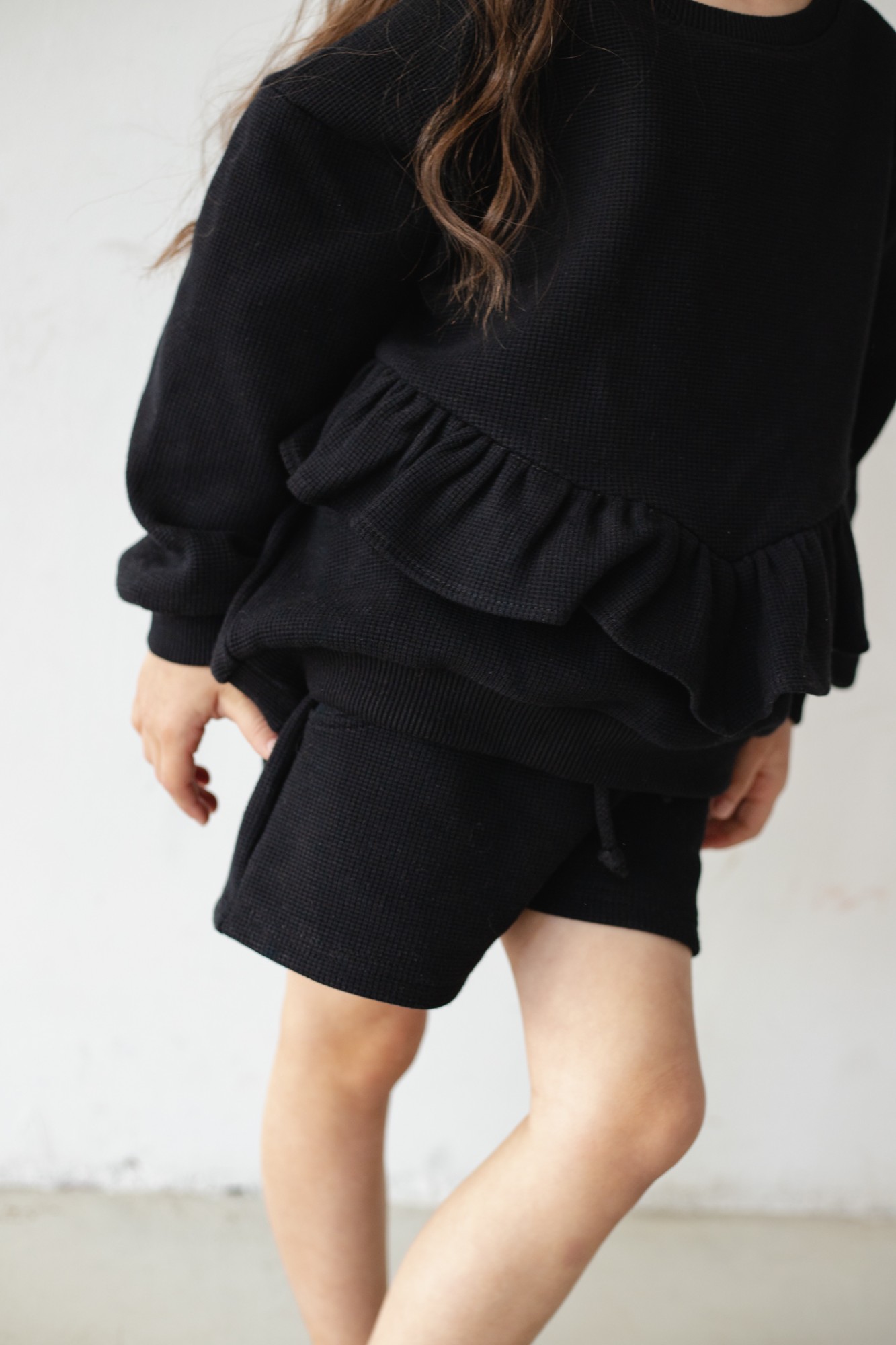 MINI spodenki dresowe z dzianiny waflowej w kolorze TOTALLY BLACK - JELLY-128 - Marsala