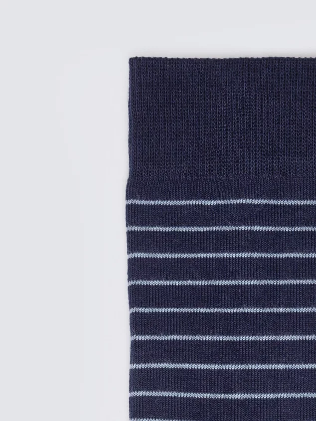 Skarpety męskie długie w paski niebiesko-granatowe Dalsi 401