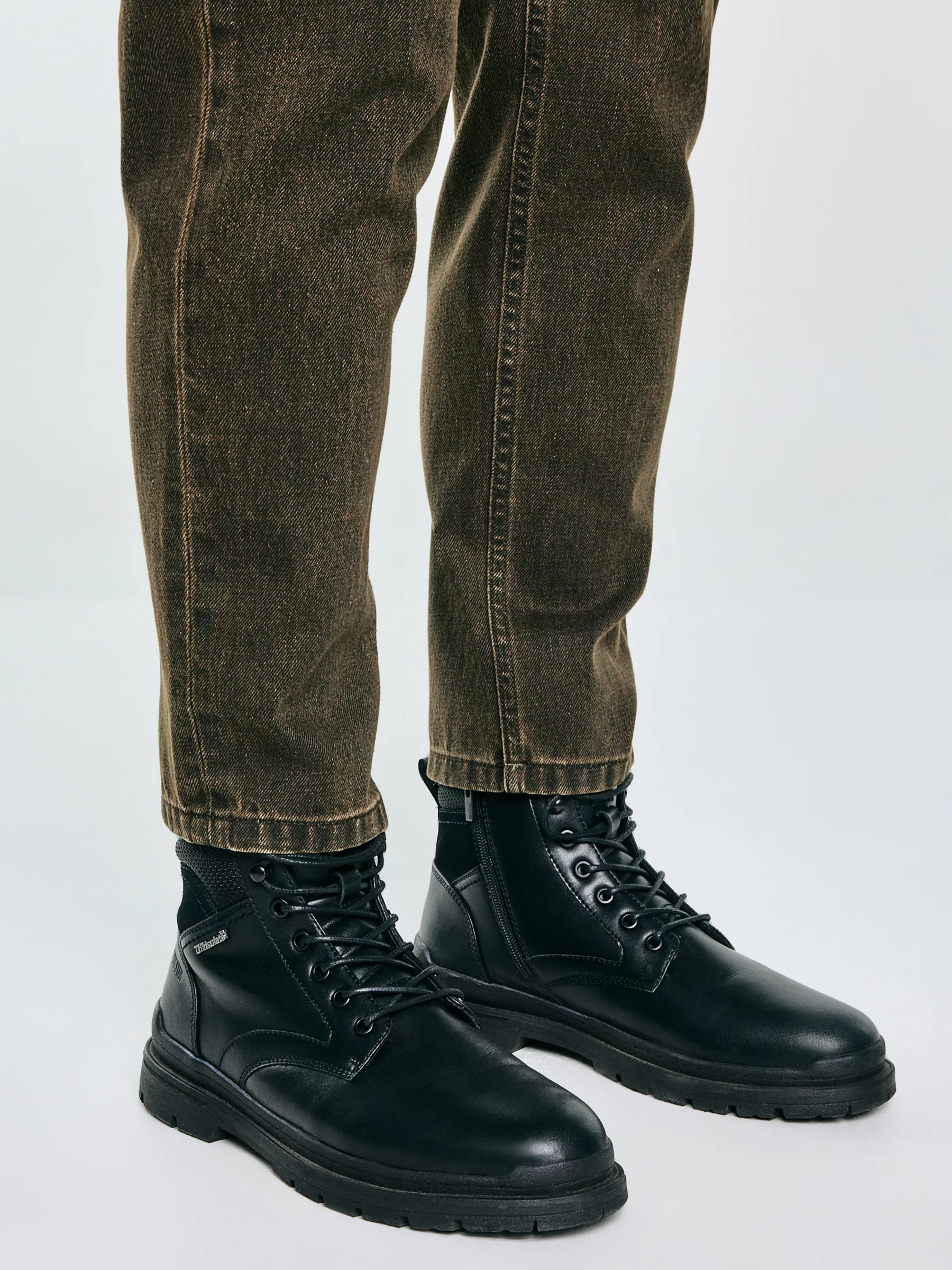 Trapery męskie ze skóry naturalnej czarne SS174123 906