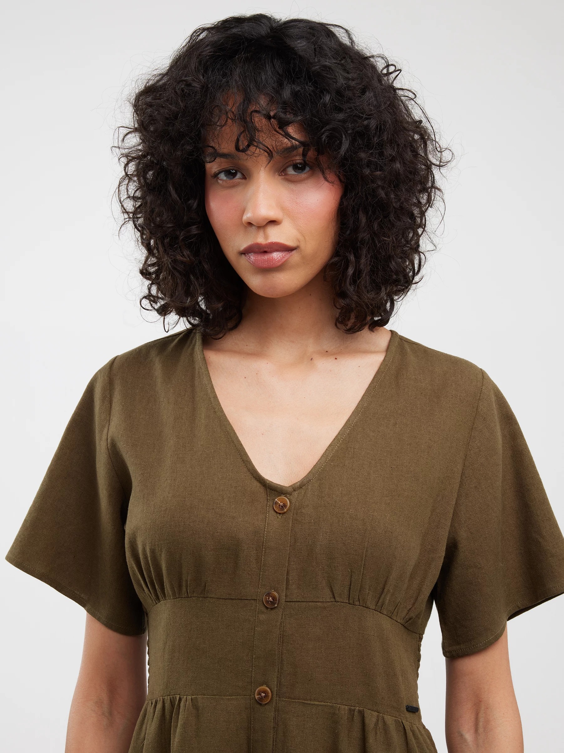 Sukienka damska midi lniana khaki Victorine 303