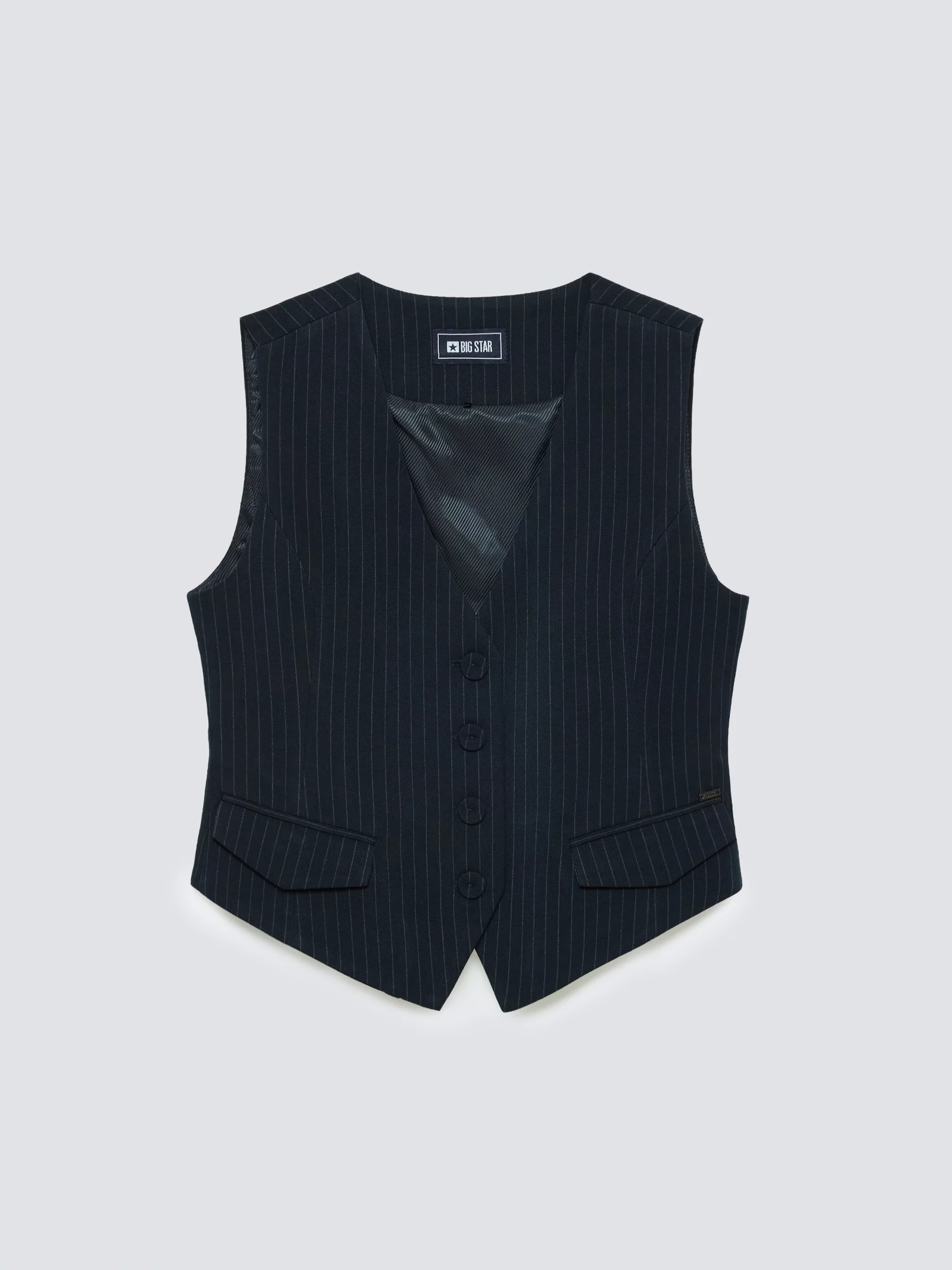 Kamizelka damska garniturowa w prążek granatowa Elvia 403