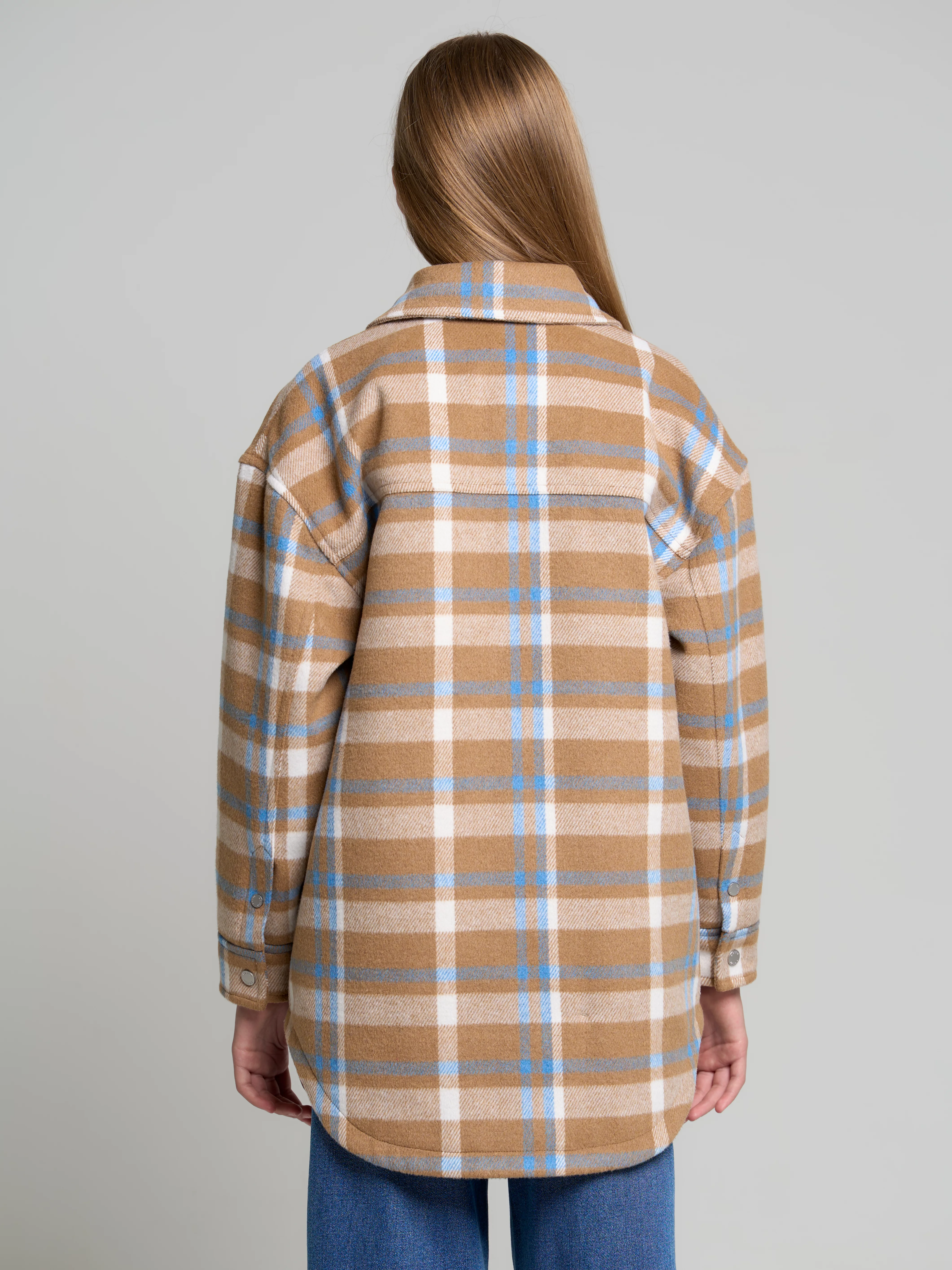 Kurtka koszulowa dziewczęca w kratę beżowa Miriami 801