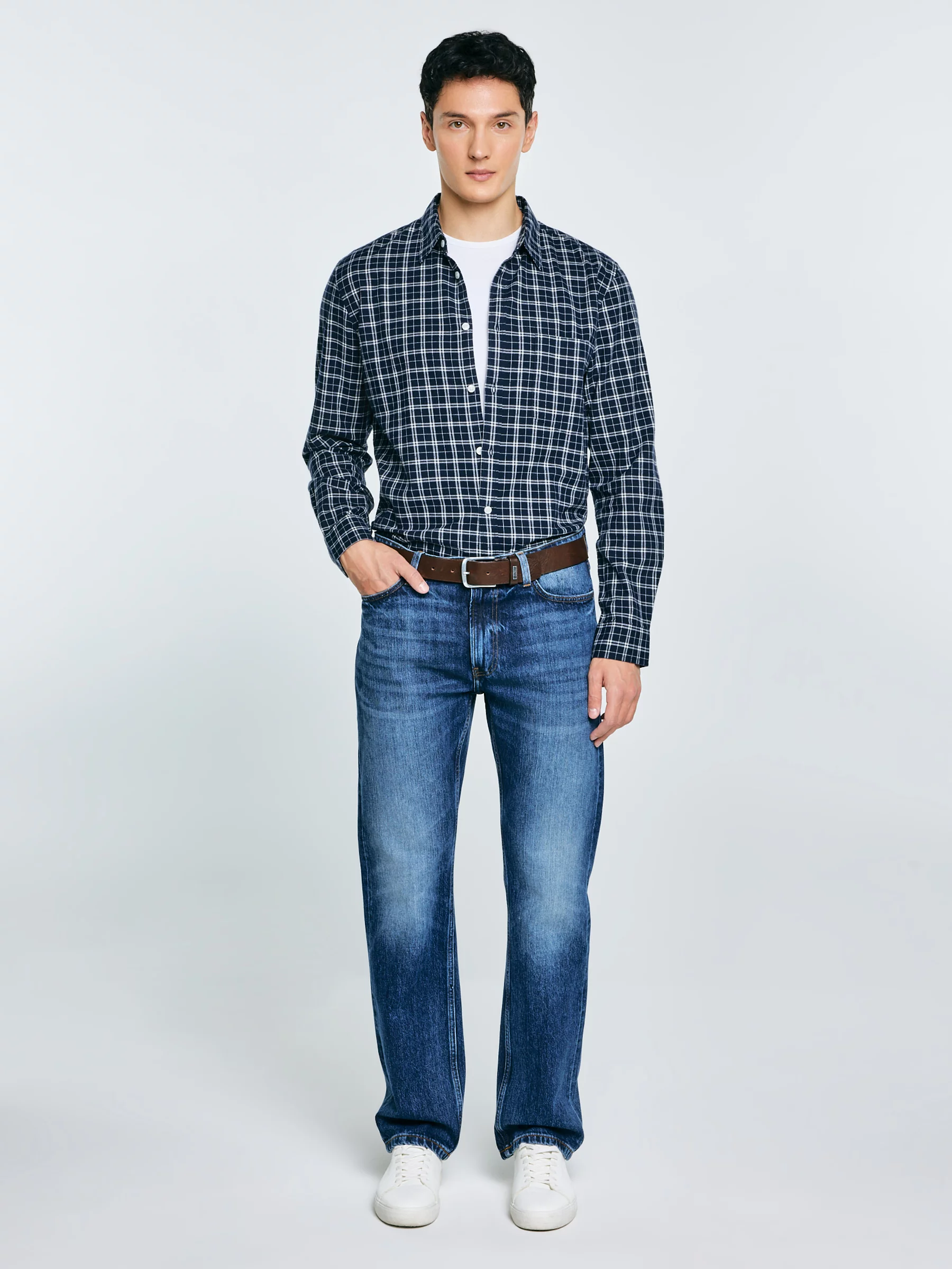 Koszula męska flanelowa w kratę granatowa Meridenisoni 403