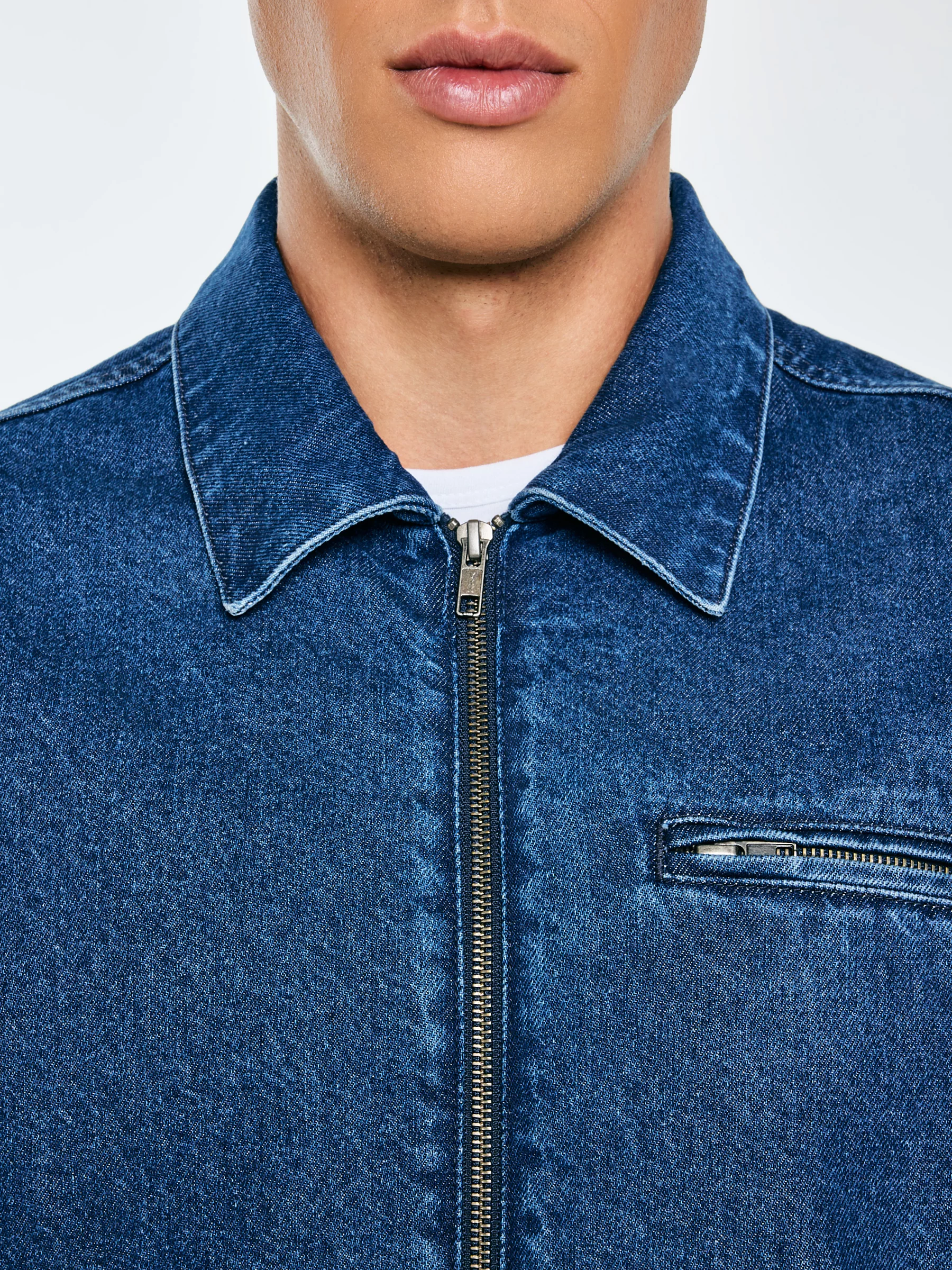 Kurtka męska jeansowa zapinana na zamek ocieplana granatowa Malcom 530