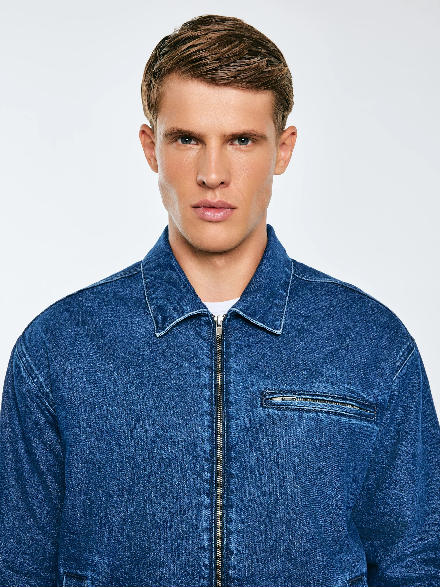 Kurtka męska jeansowa zapinana na zamek ocieplana granatowa Malcom 530