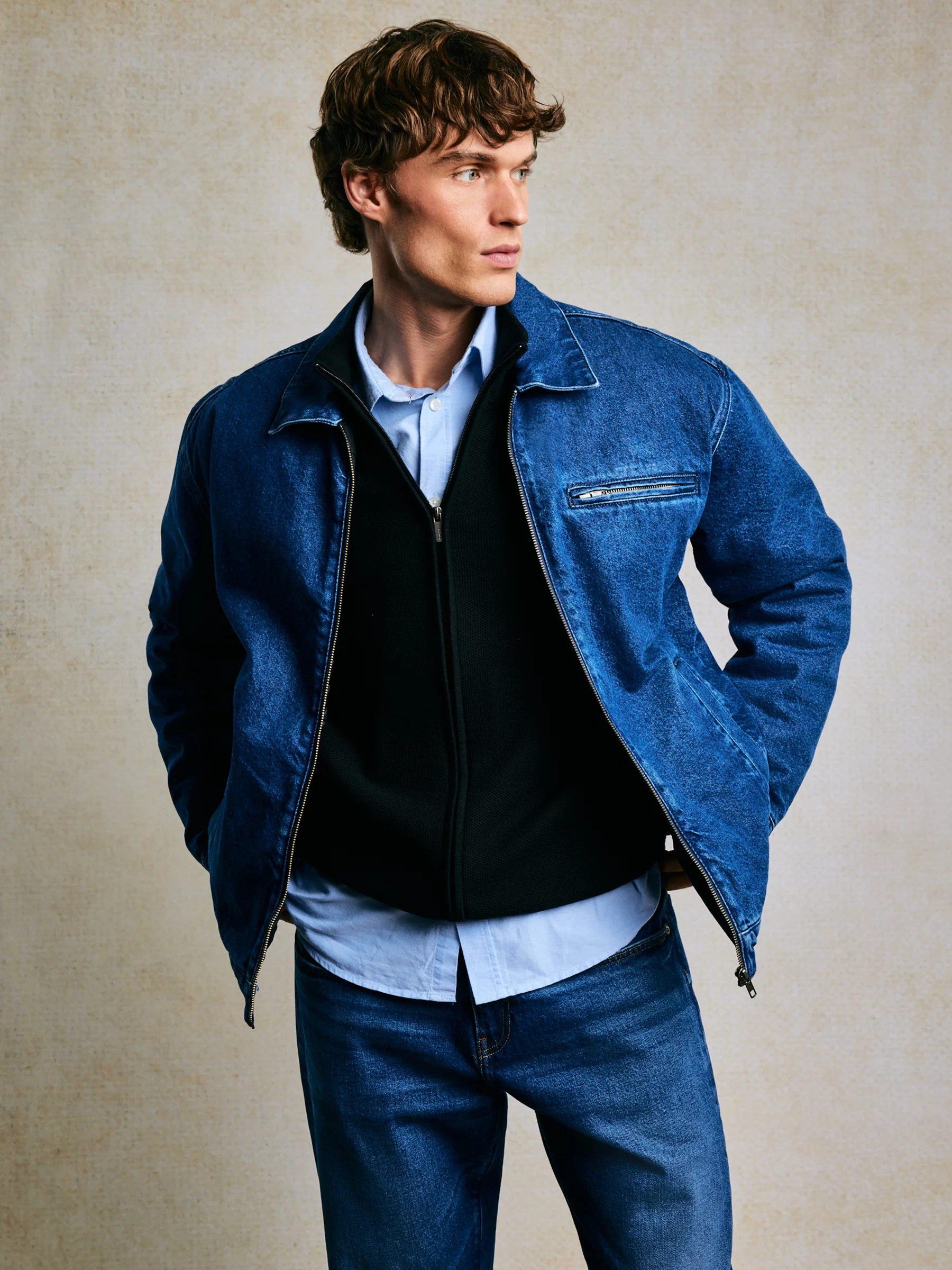 Kurtka męska jeansowa zapinana na zamek ocieplana granatowa Malcom 530