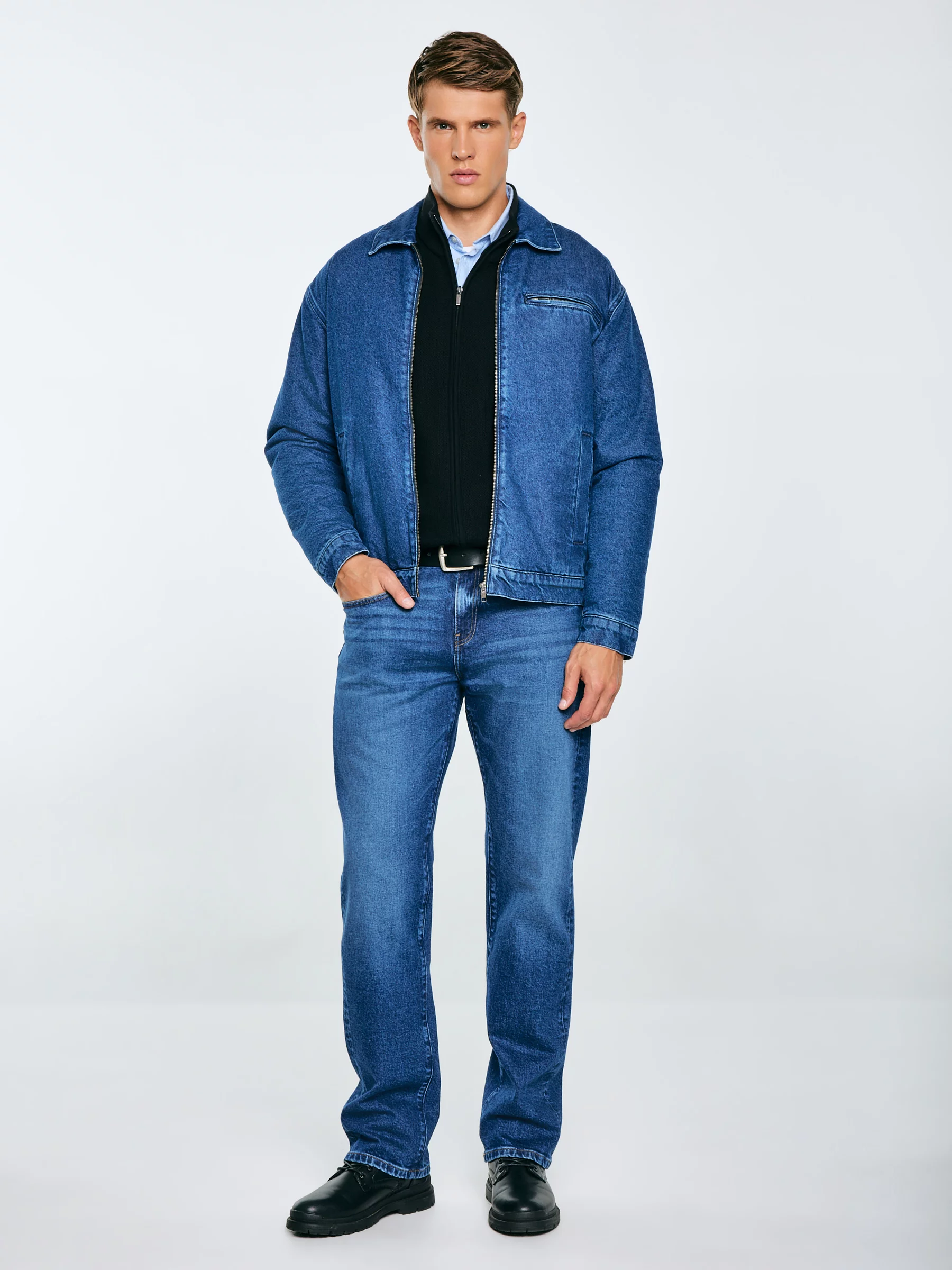 Kurtka męska jeansowa zapinana na zamek ocieplana granatowa Malcom 530