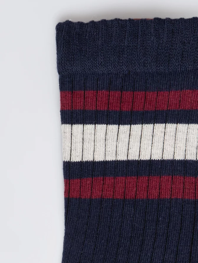 Skarpety chłopięce długie z paskami granatowe Rajan 604