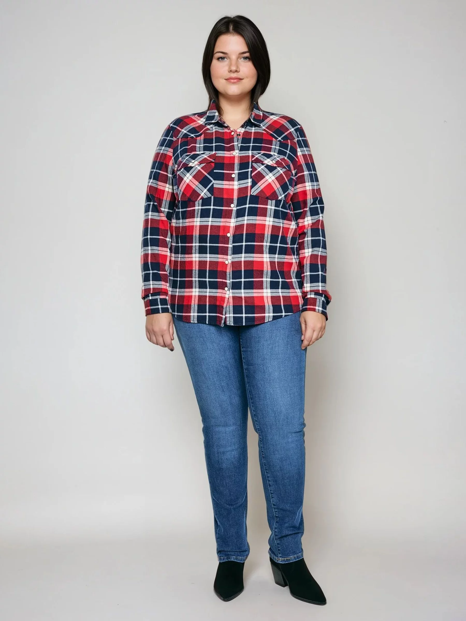 Koszula damska flanelowa z kratę czerwono-granatowa Hiri 603