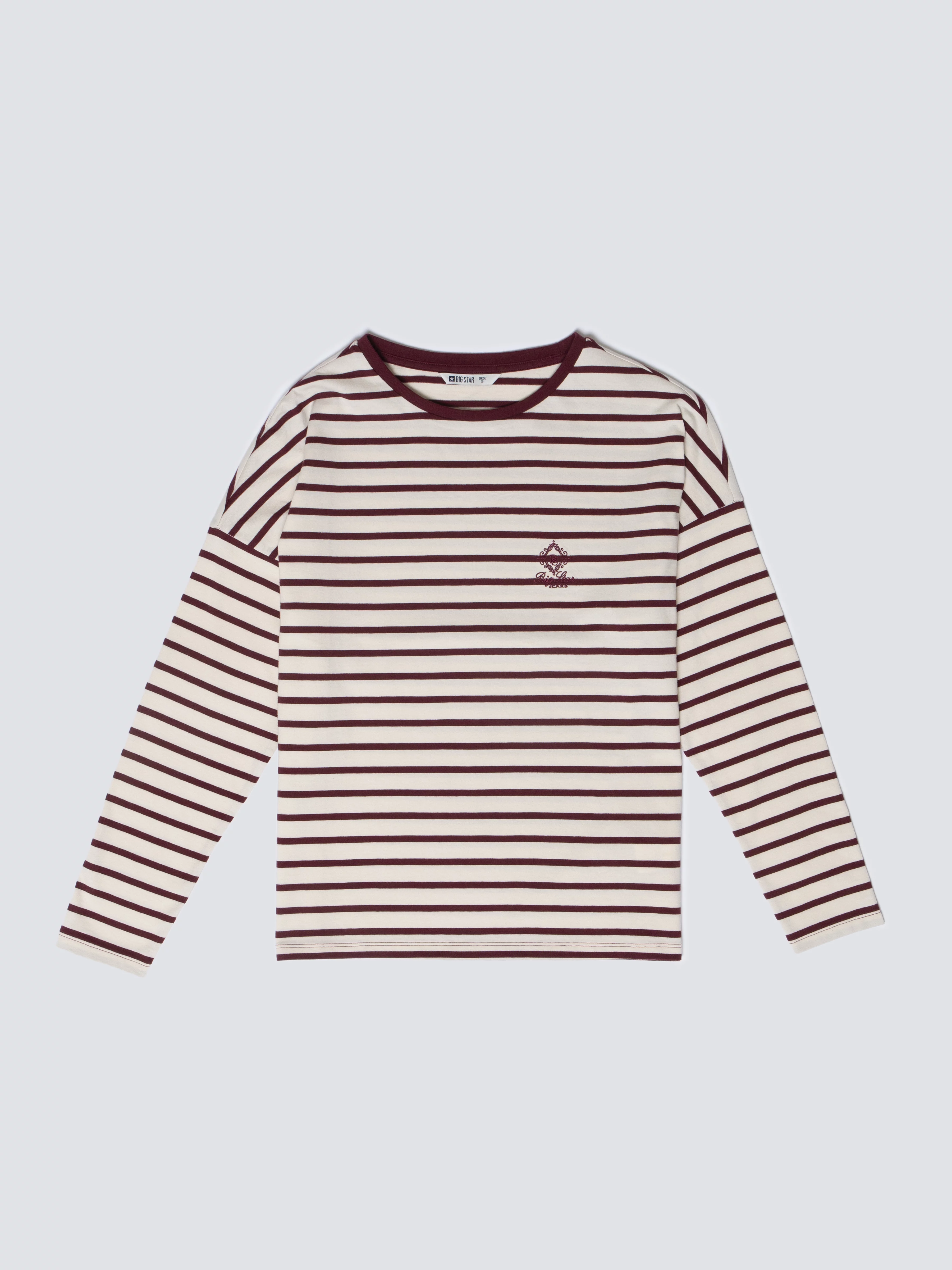 Bluzka damska w paski beżowo-bordowe Alerra 604