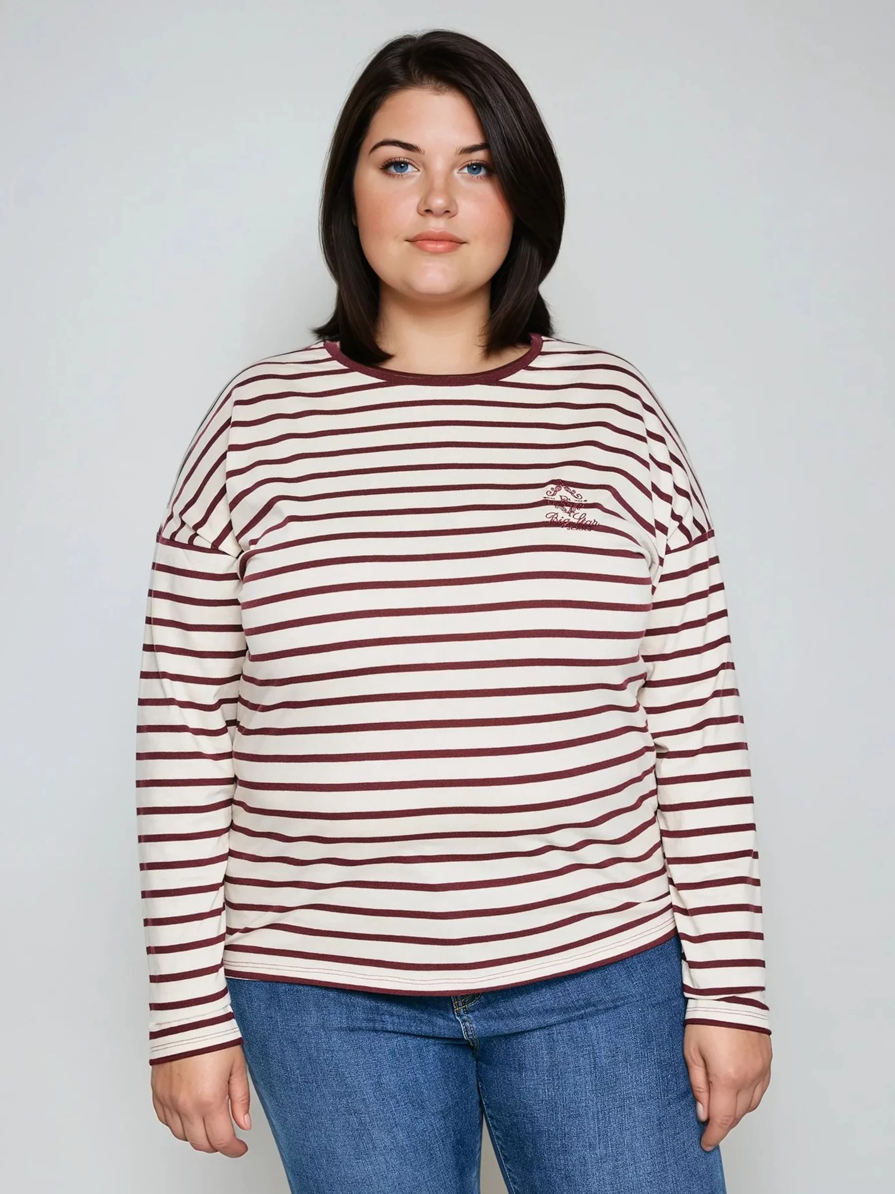 Bluzka damska w paski beżowo-bordowe Alerra 604