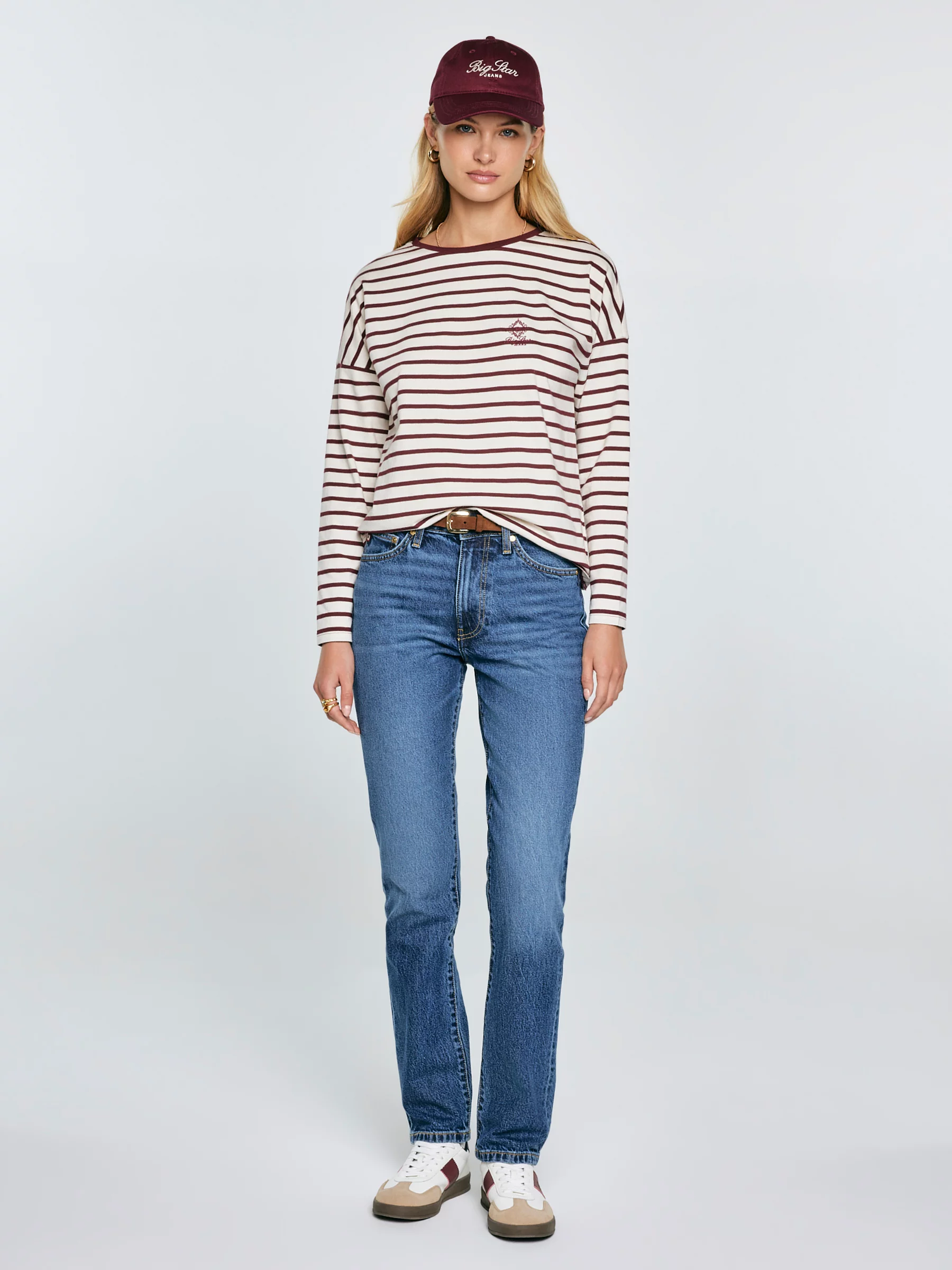 Bluzka damska w paski beżowo-bordowe Alerra 604