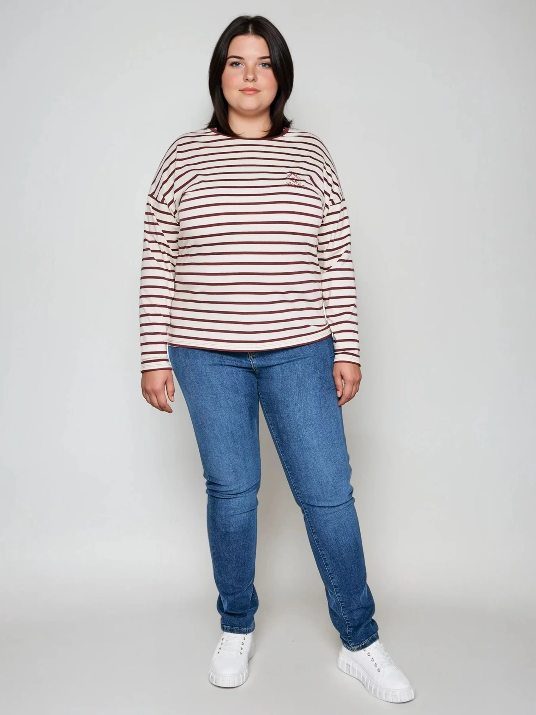 Bluzka damska w paski beżowo-bordowe Alerra 604