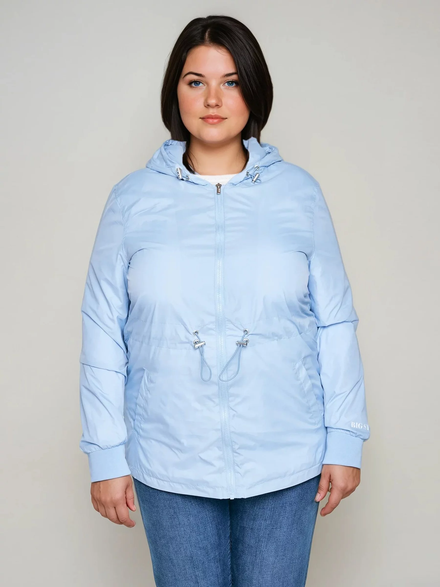 Kurtka damska z regulacją w tali z kapturem błękitna Mira 400