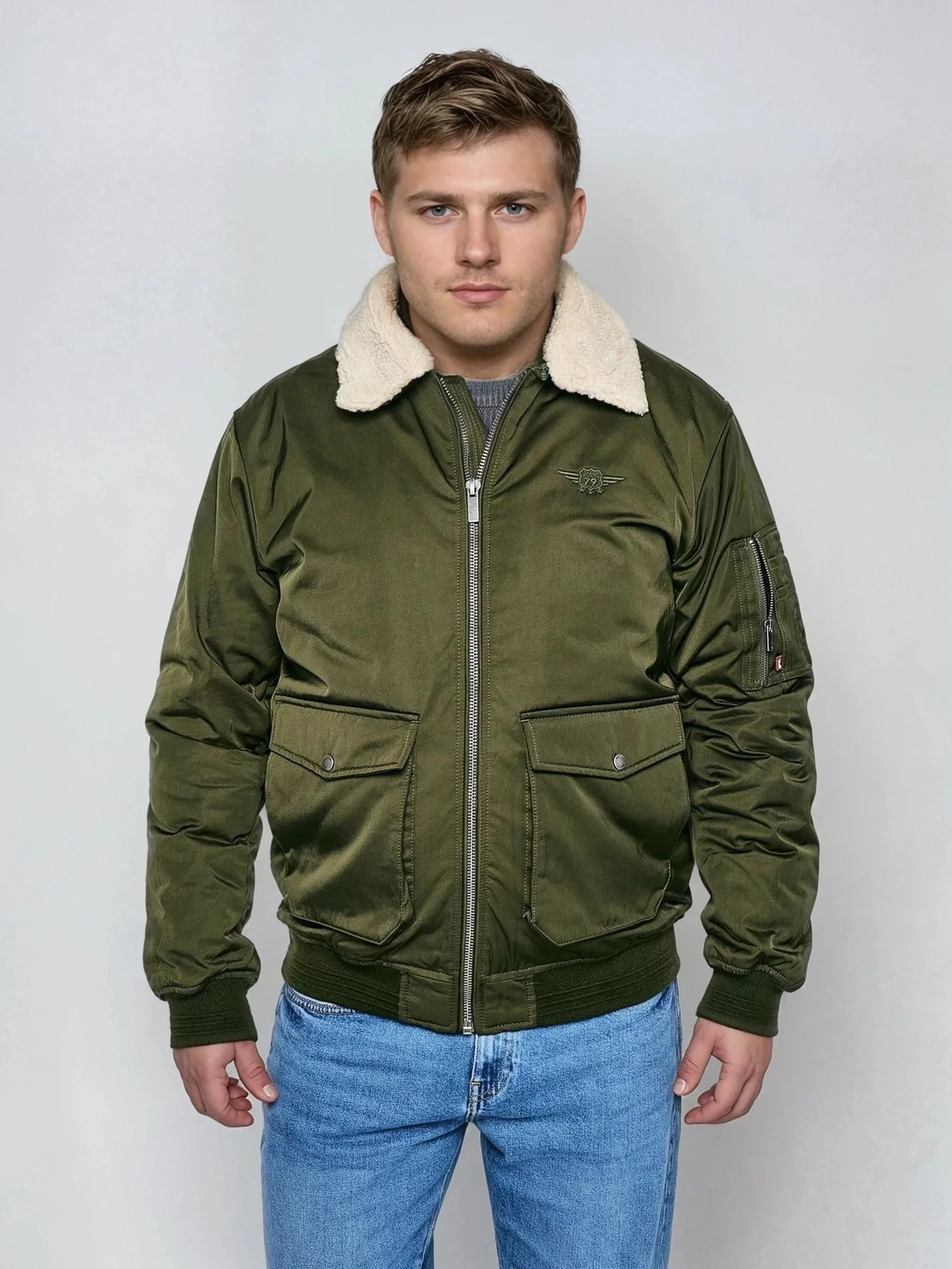 Kurtka męska bomber z kożuszkiem khaki Getnew 303