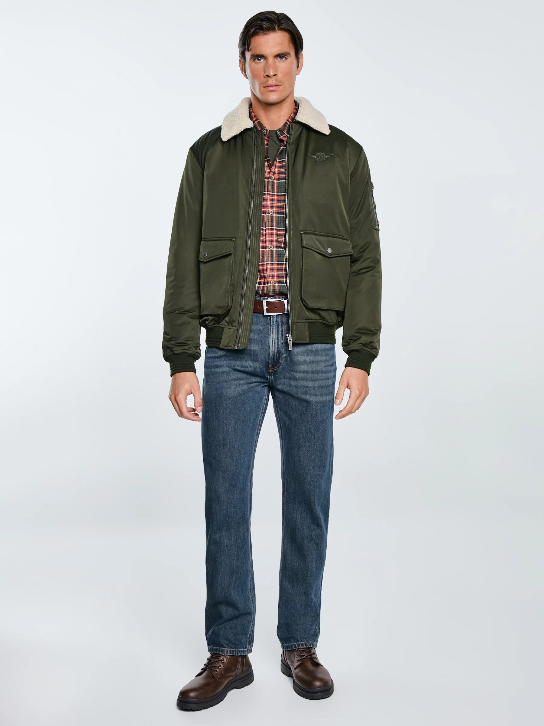 Kurtka męska bomber z kożuszkiem khaki Getnew 303