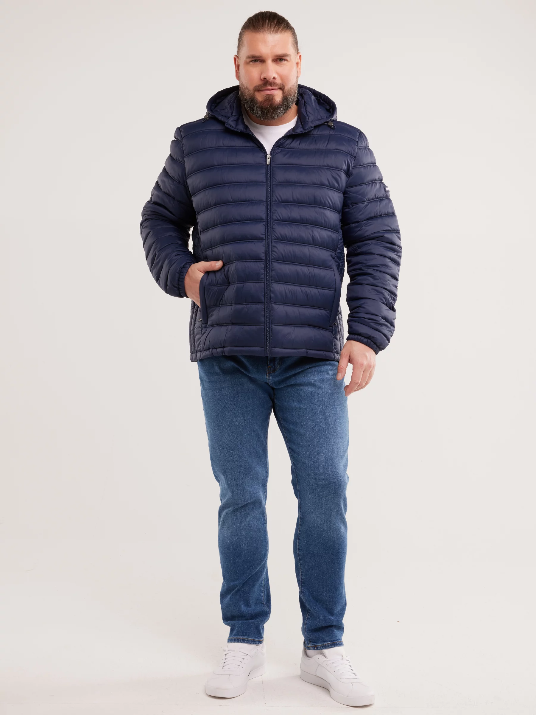 Kurtka męska pikowana z kapturem granatowa Acarf 404