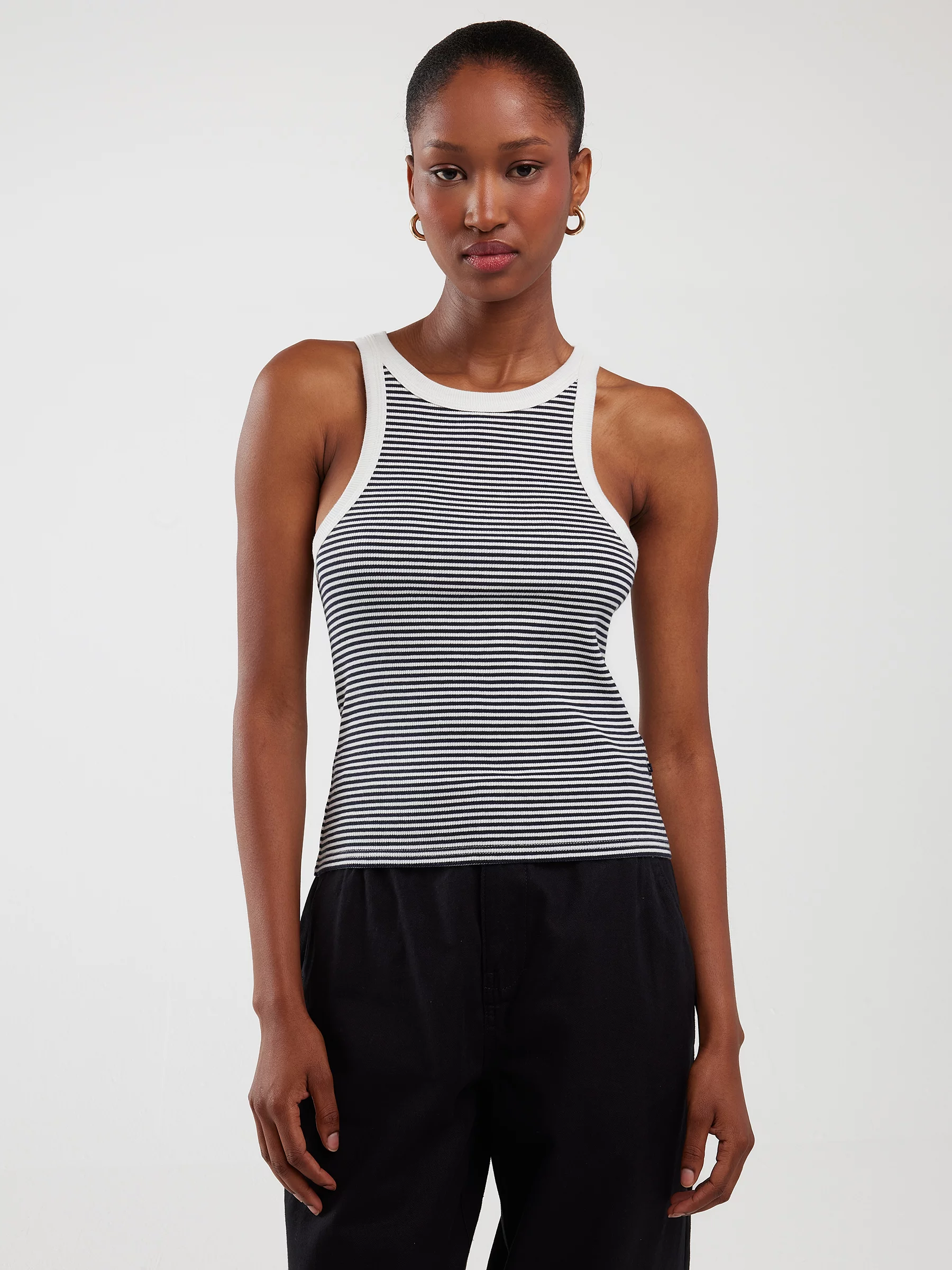 Koszulka damska na ramiączkach w prążek biało-granatowa Livia 403