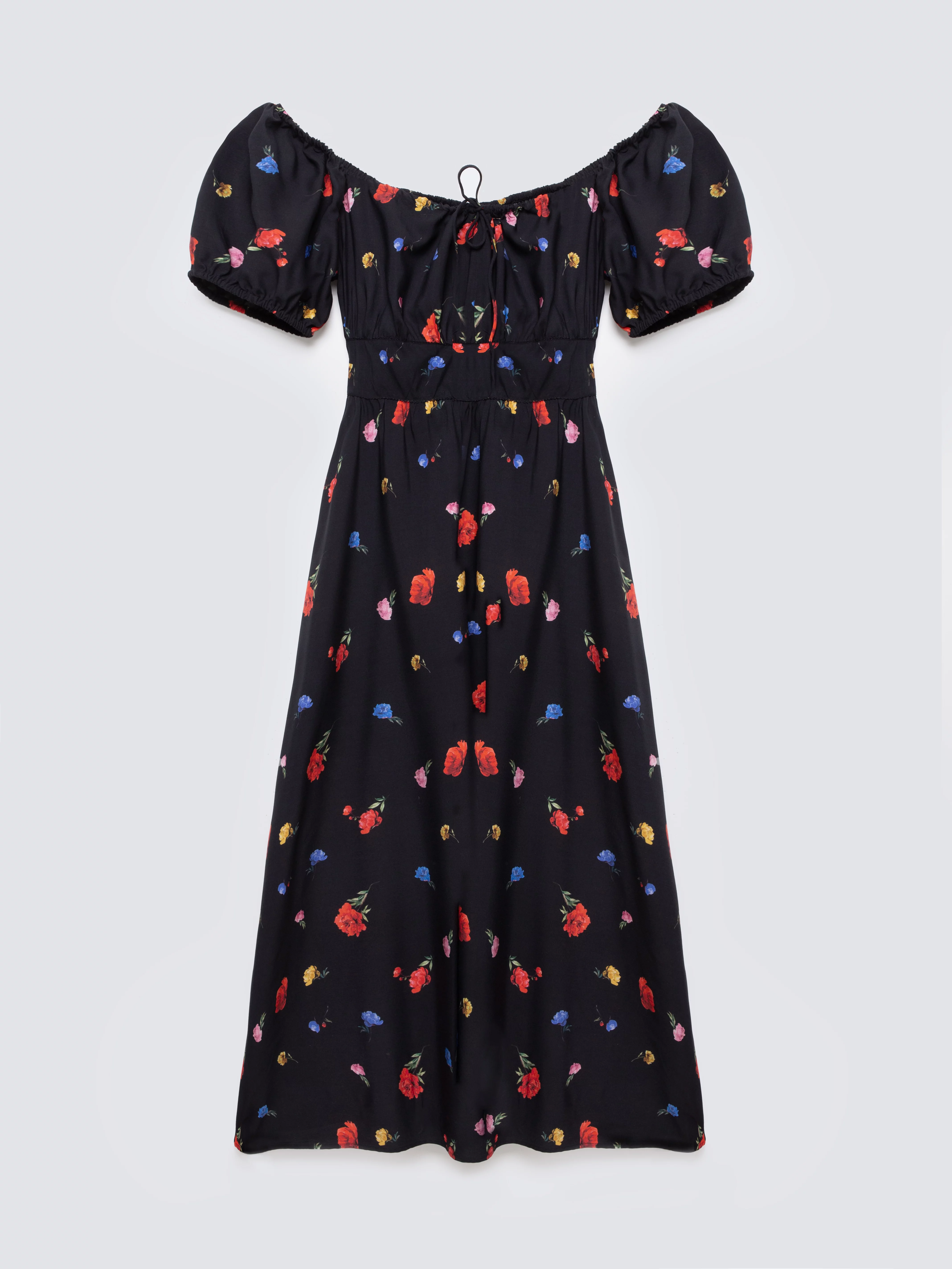 Sukienka damska midi z motywem kwiatowym czarna Roksi 906