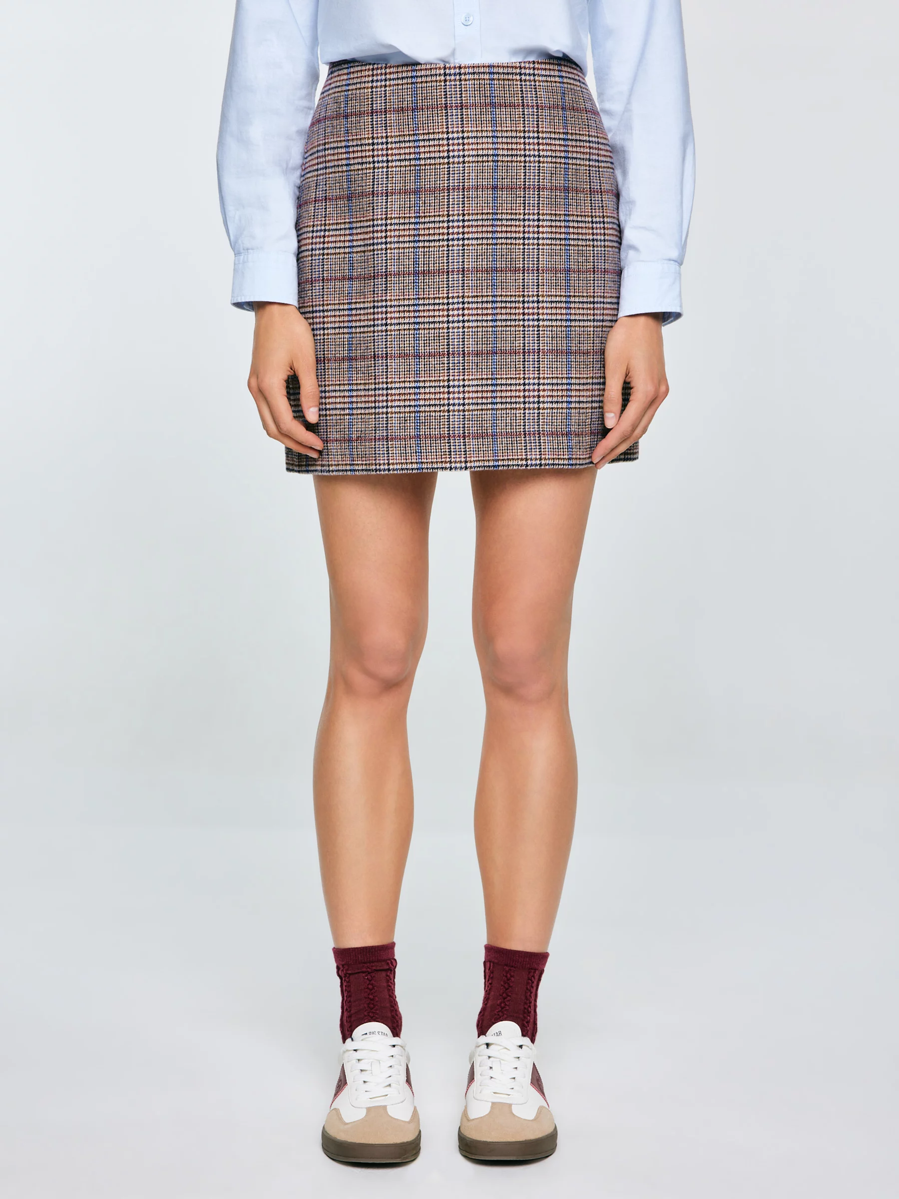 Spódnica damska mini z dodatkiem wełny w kratę Linneti 000
