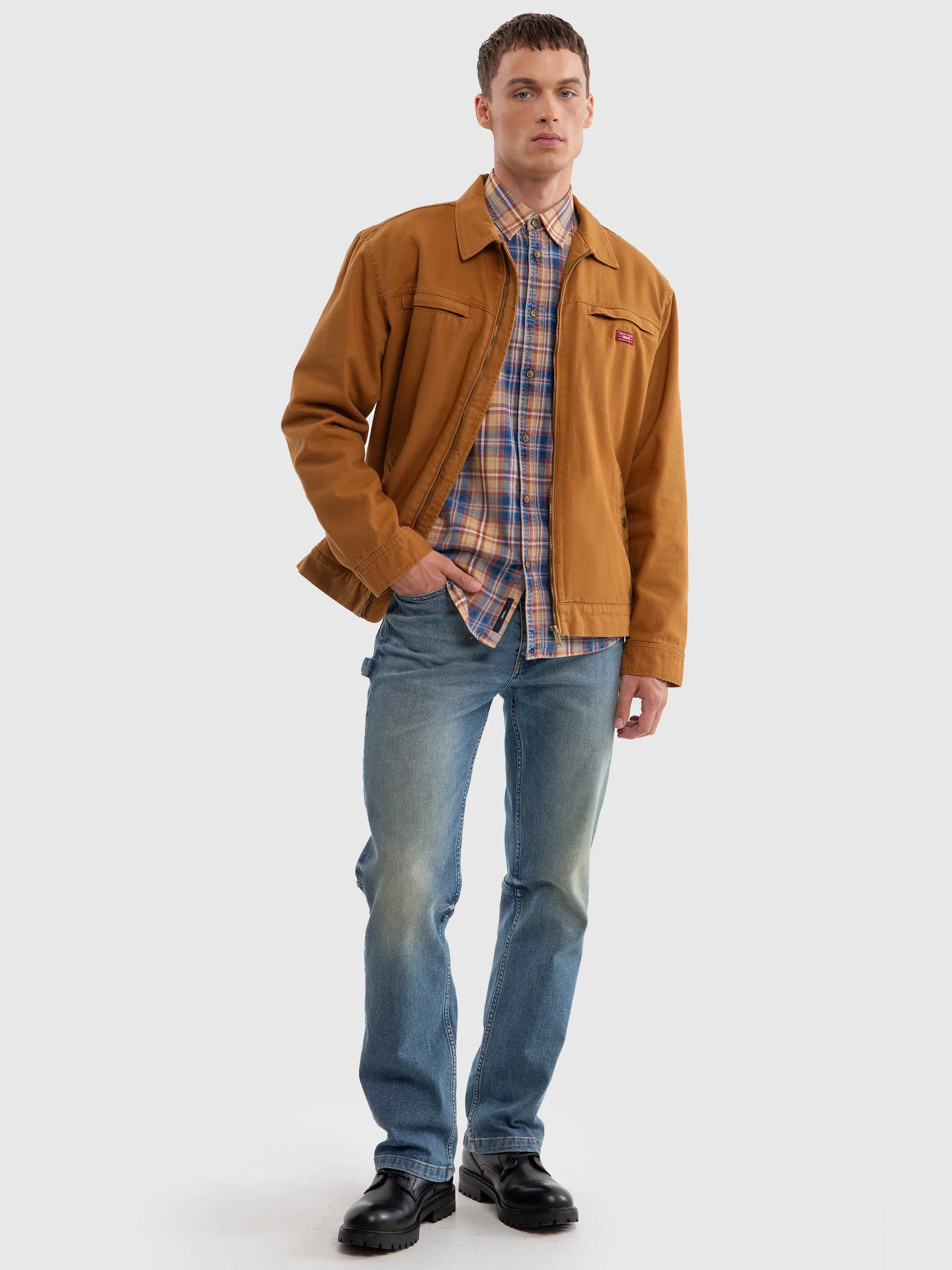 Koszula męska bawełniana w kratę granatowo-pomaraŅczową Indigis 402