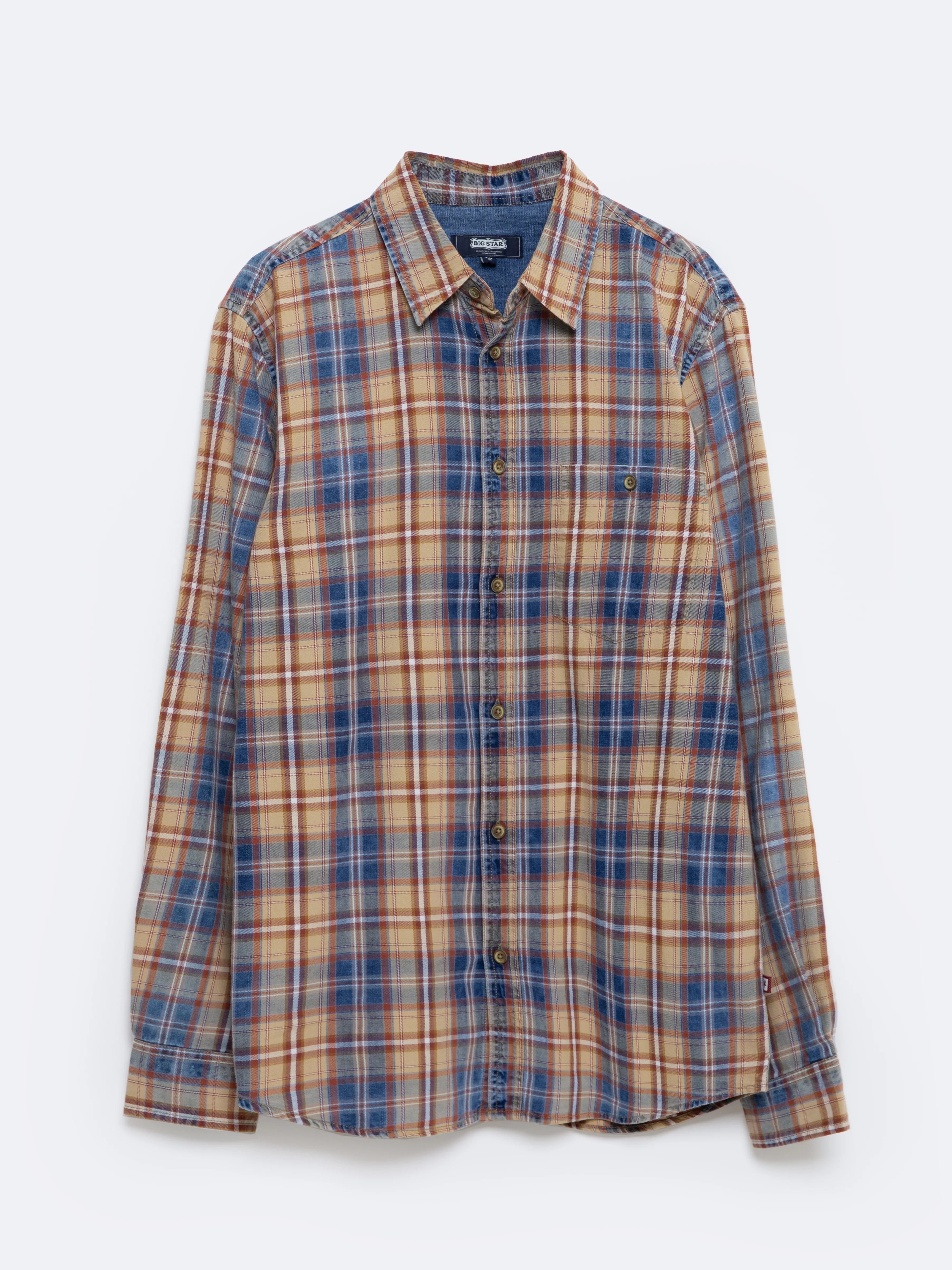 Koszula męska bawełniana w kratę granatowo-pomaraŅczową Indigis 402