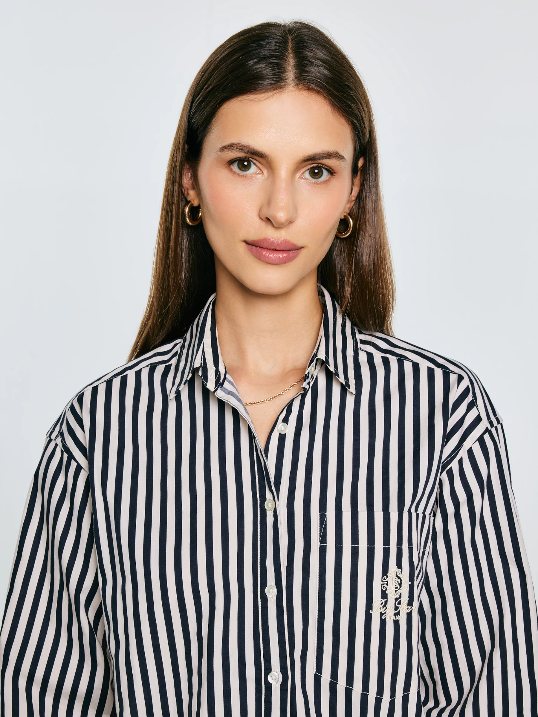 Koszula damska luźna w paski granatowo-kremowe Tina 403