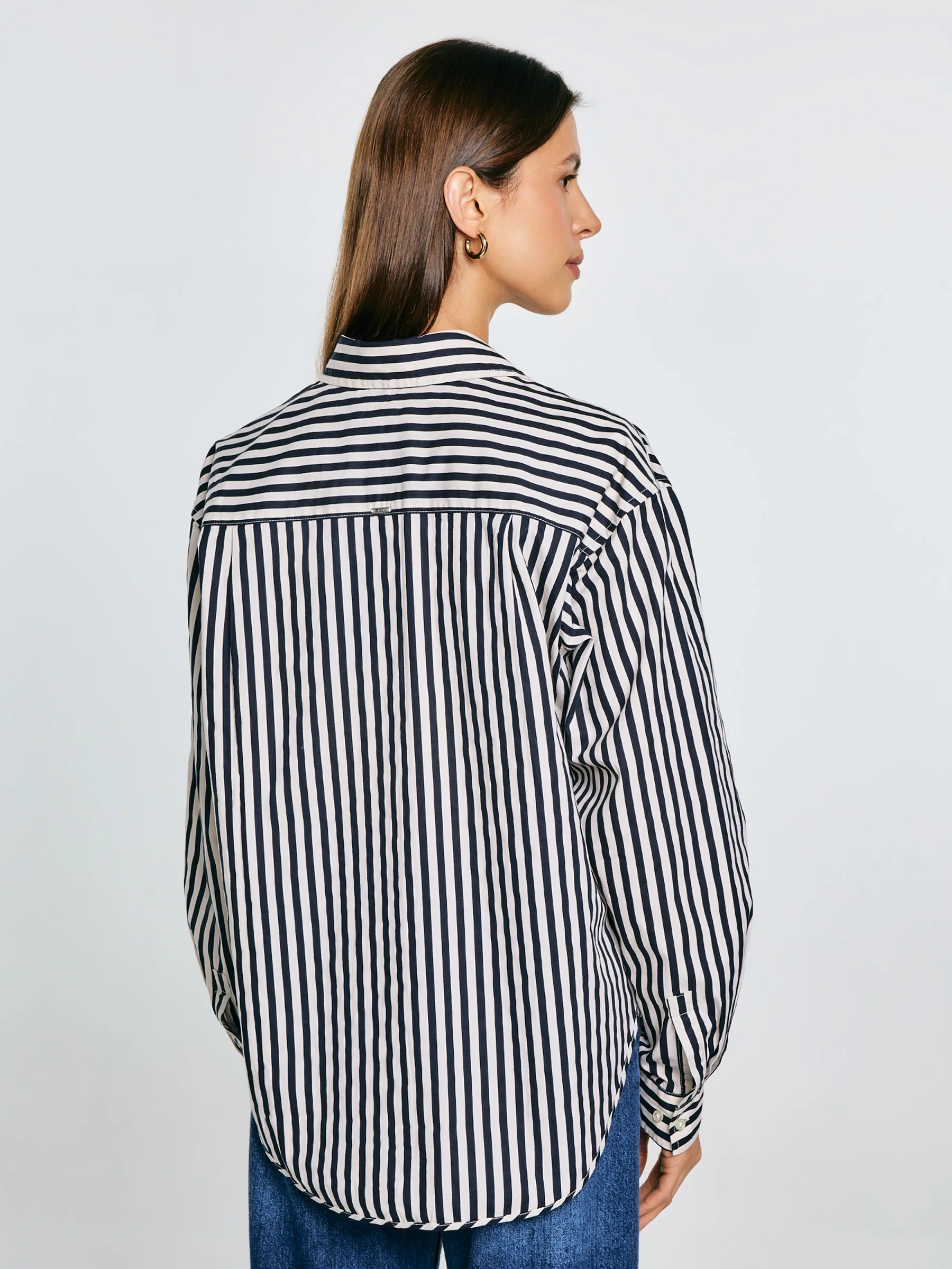 Koszula damska luźna w paski granatowo-kremowe Tina 403