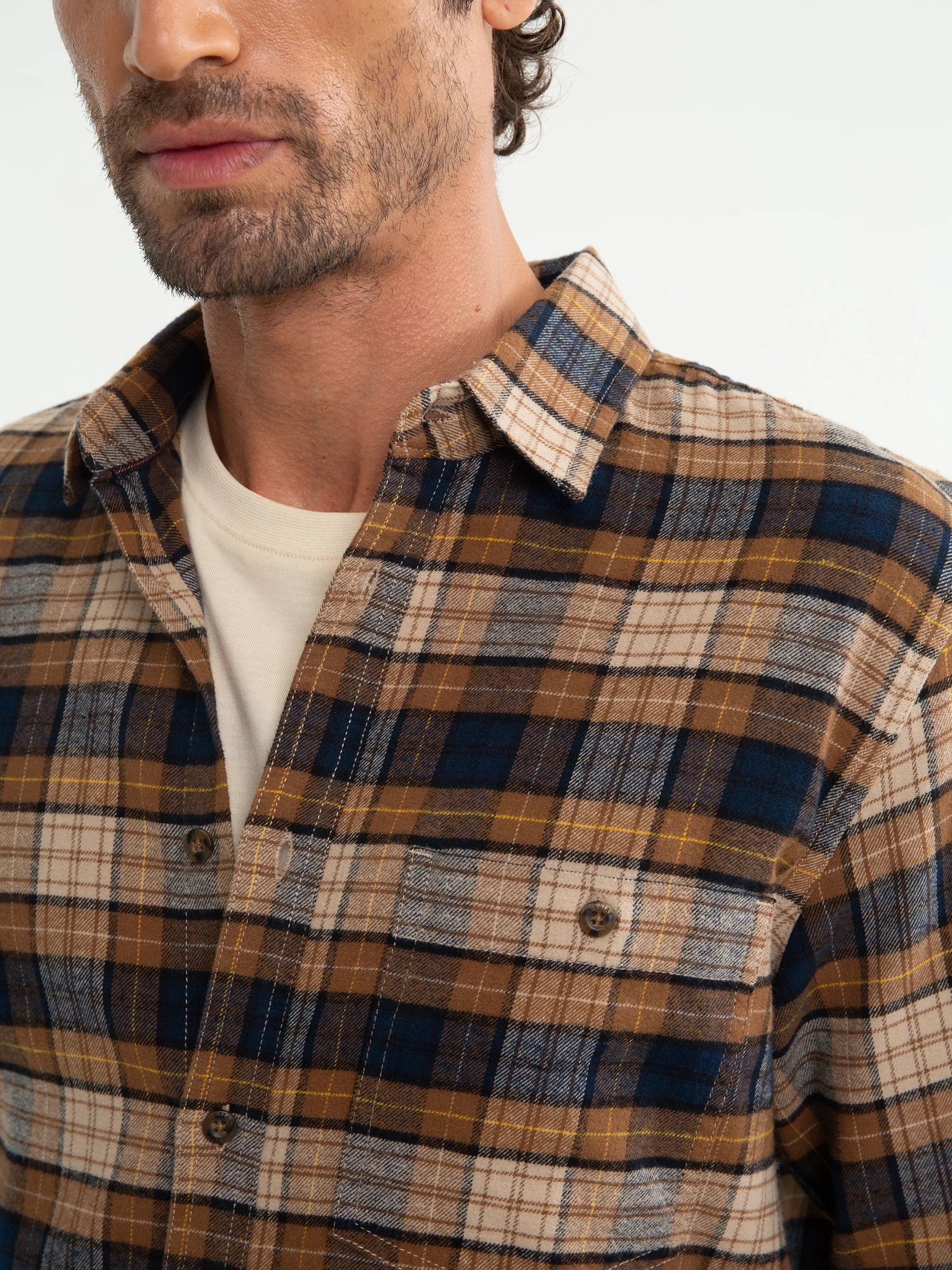 Koszula męska flanelowa w kratę brązowa Flanen 803