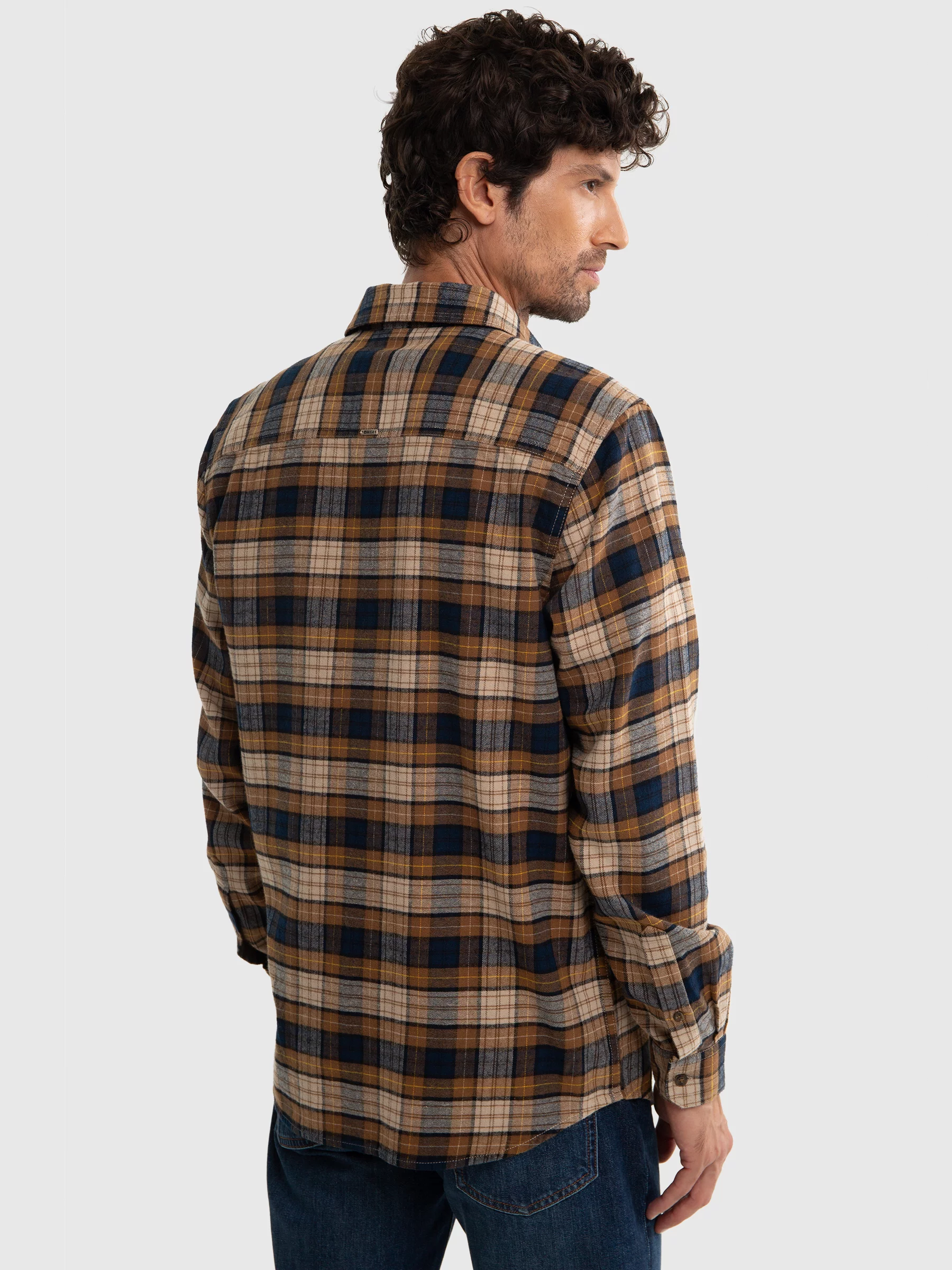 Koszula męska flanelowa w kratę brązowa Flanen 803