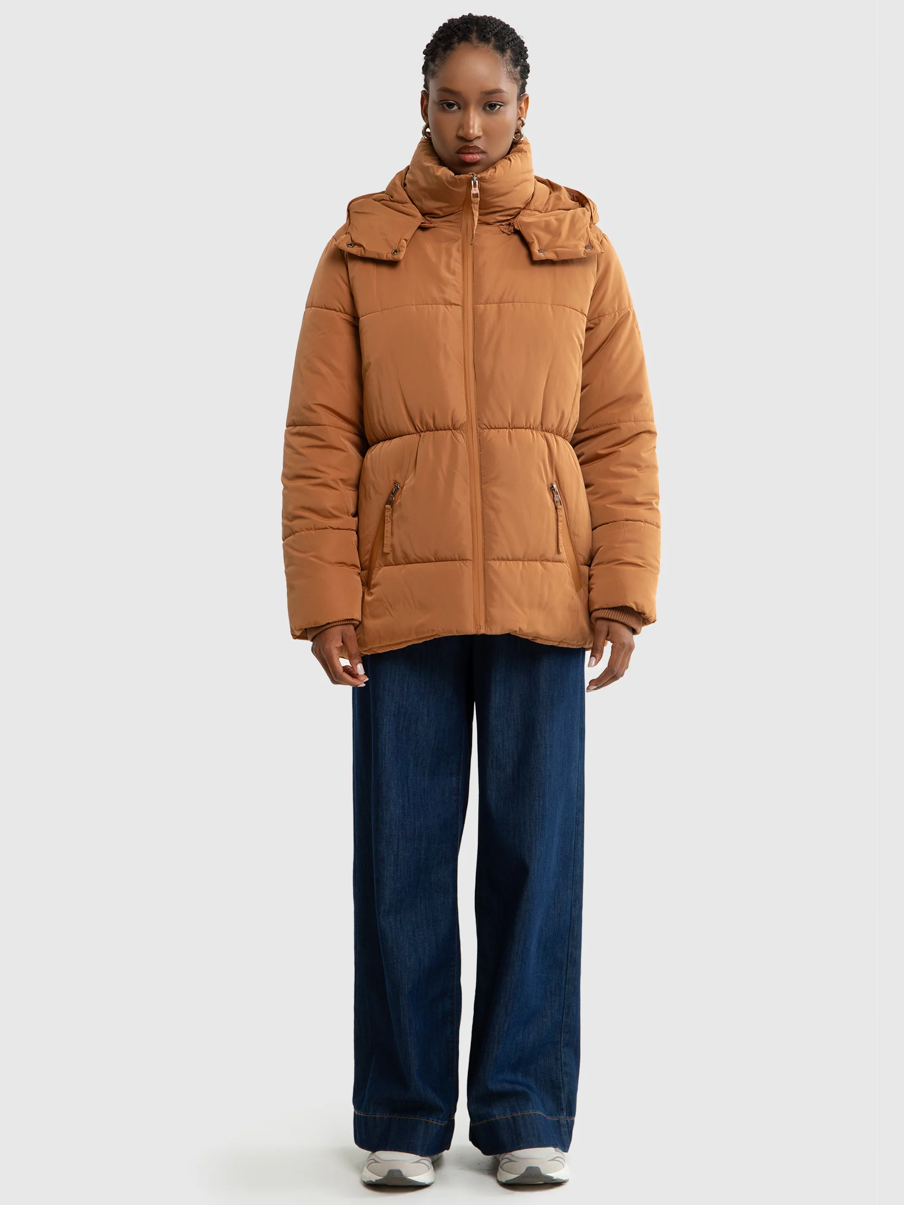 Kurtka damska pikowana z kapturem brązowa Mirake 802