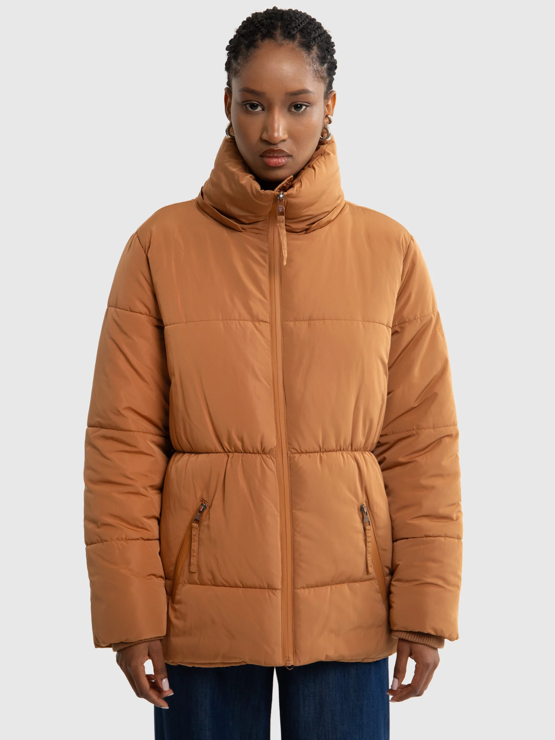 Kurtka damska pikowana z kapturem brązowa Mirake 802