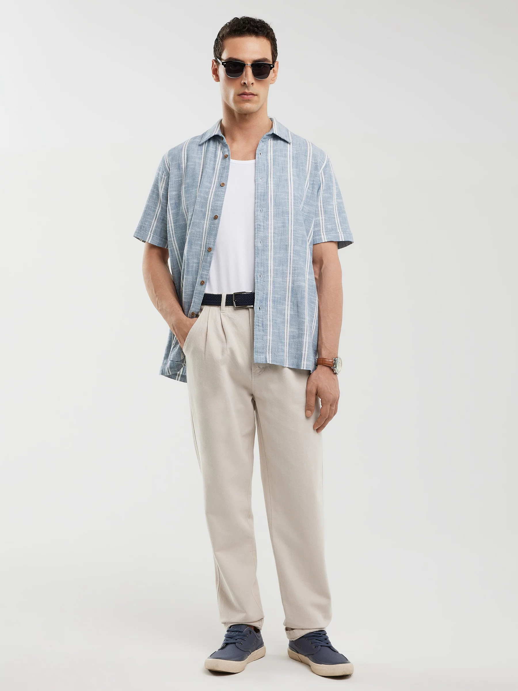 Koszula męska bawełniana w pasy niebieska Luizner 401