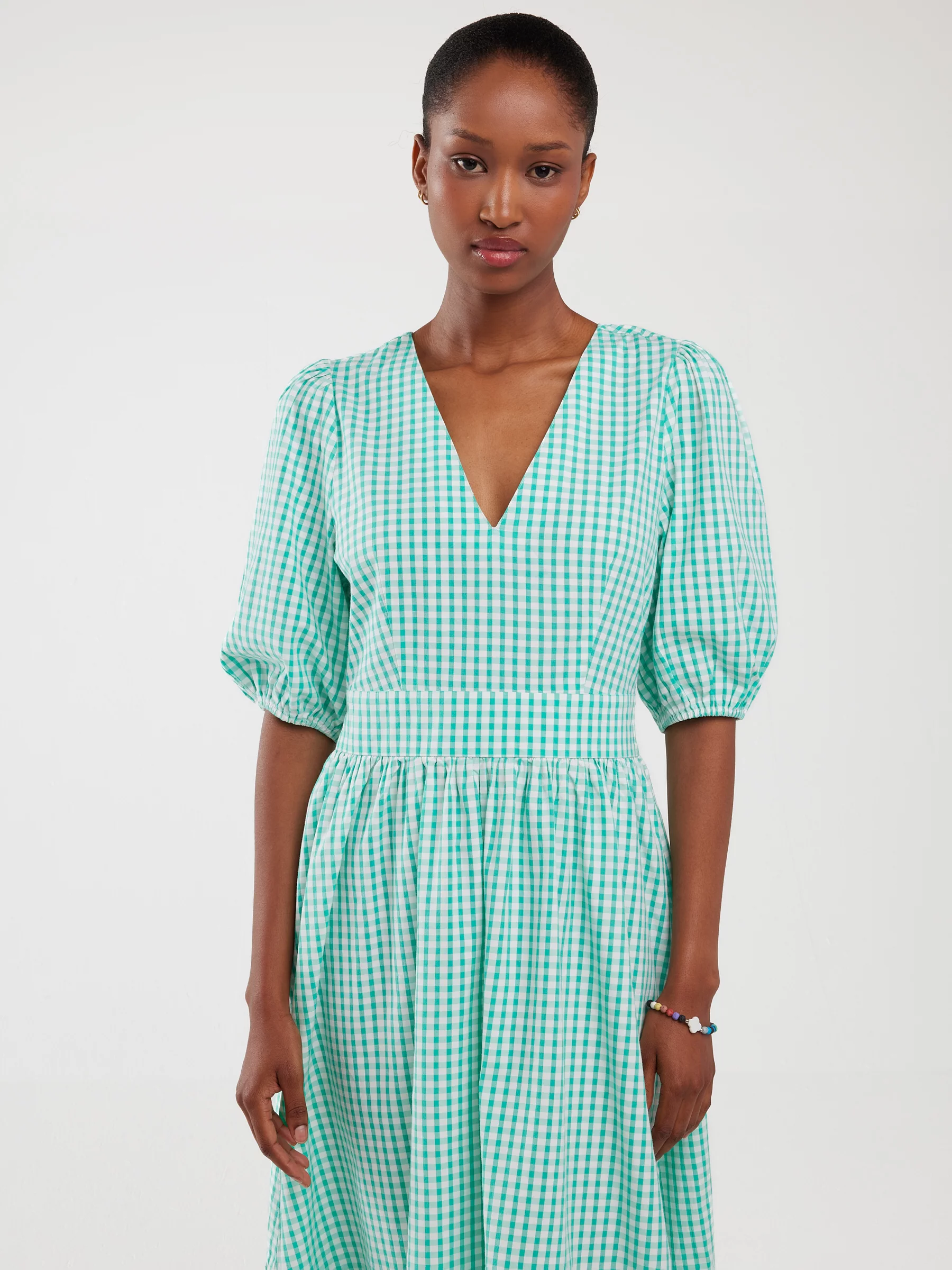 Sukienka damska midi w drobną kratkę z wiązaniem na plecach turkusowa Tiko 302